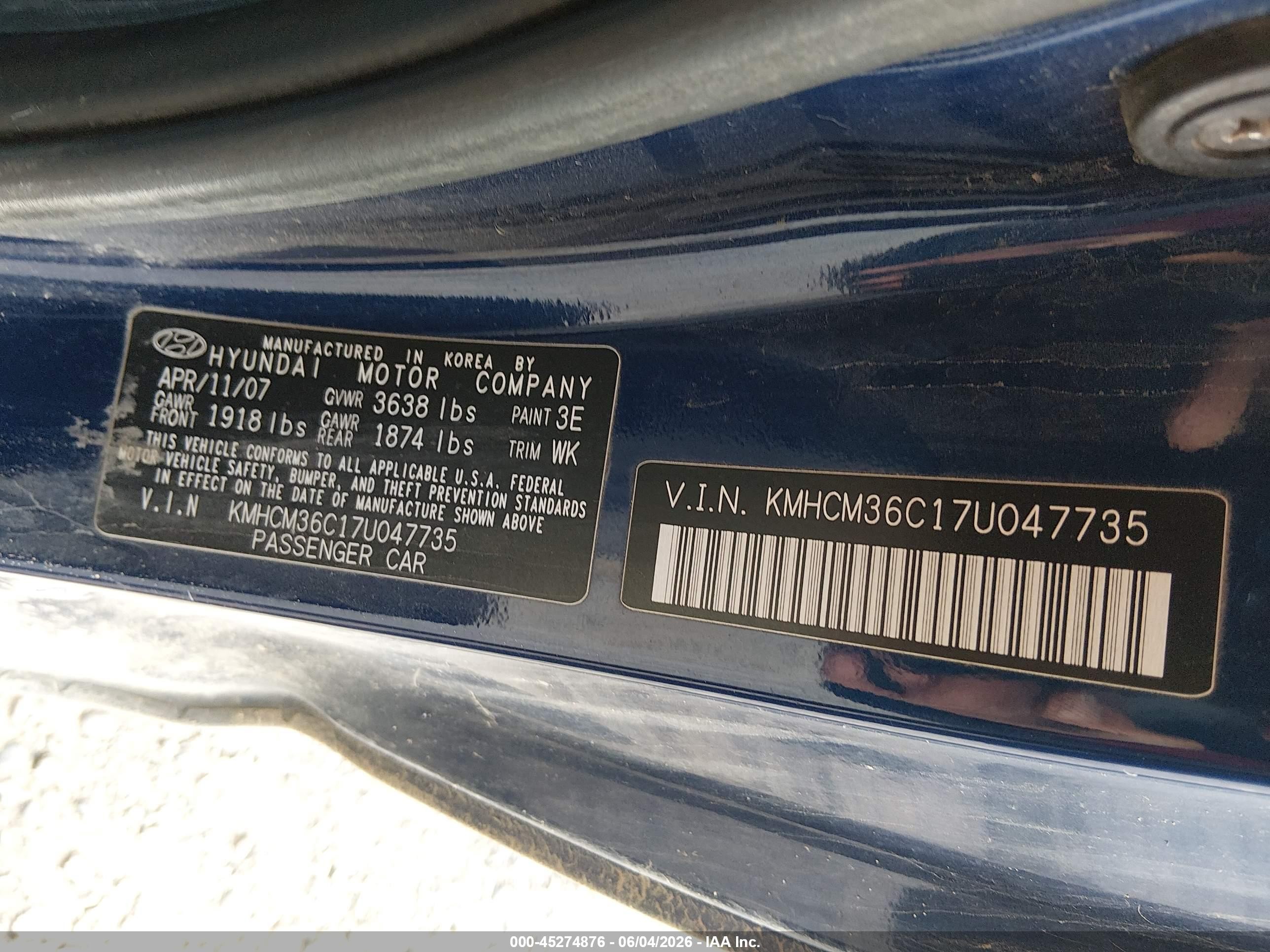 2007 Hyundai Accent Gs Blue vin: KMHCM36C17U047735