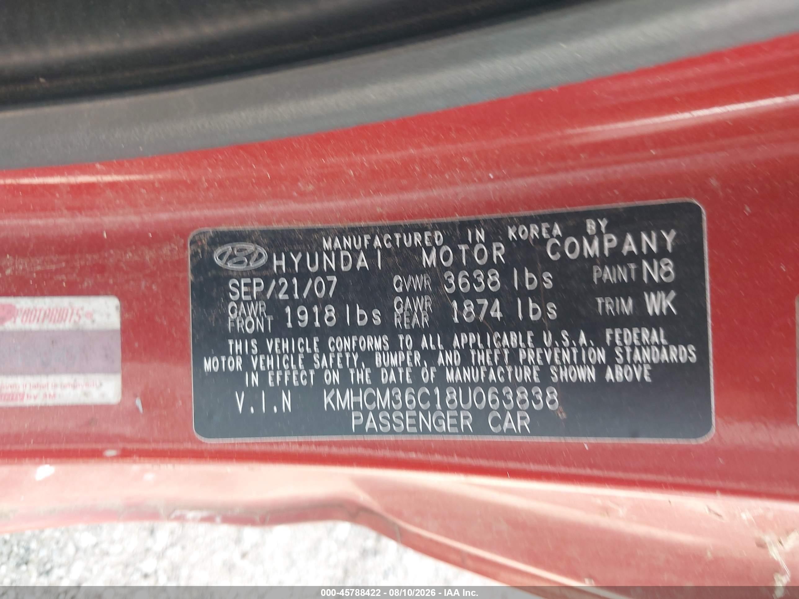 2008 Hyundai Accent Gs Orange vin: KMHCM36C18U063838