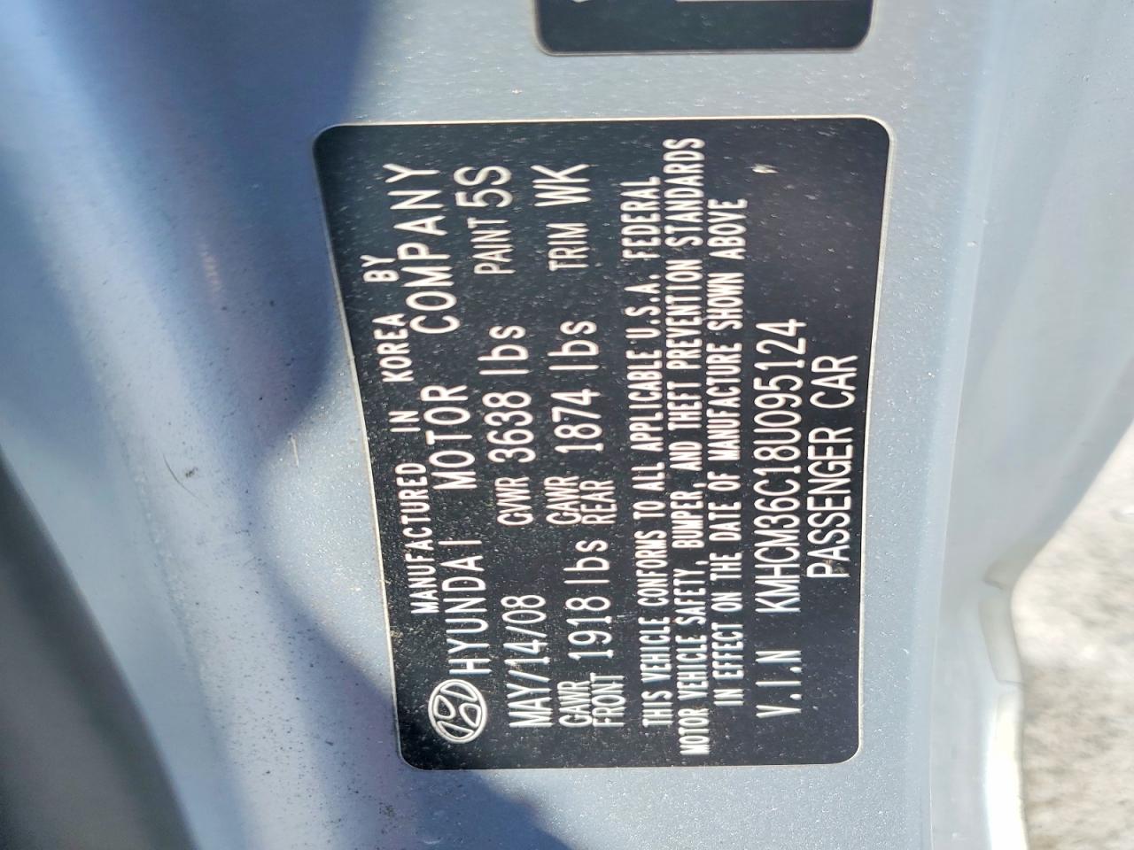 2008 Hyundai Accent Gs Silver vin: KMHCM36C18U095124