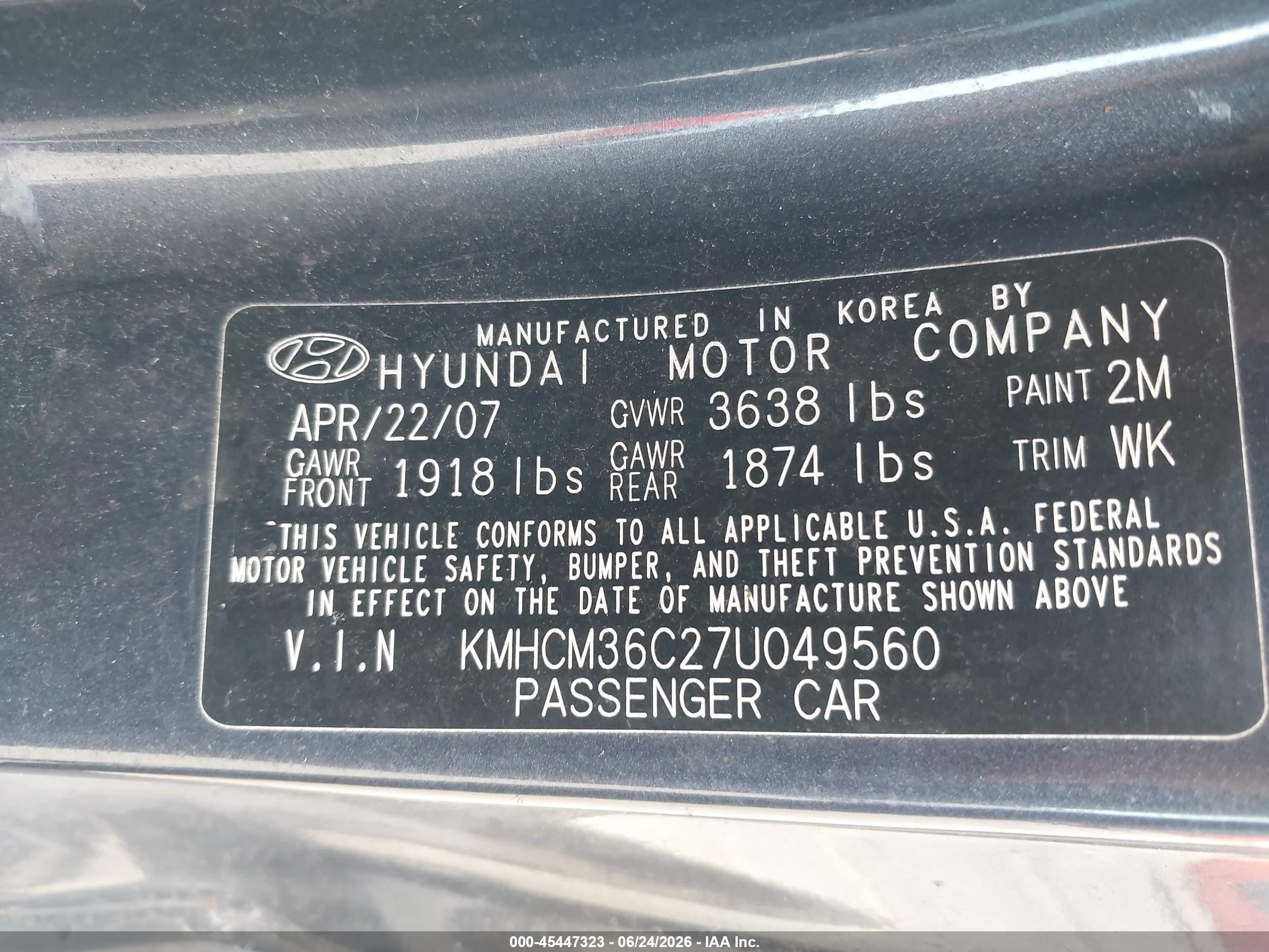 2007 Hyundai Accent Gs Gray vin: KMHCM36C27U049560