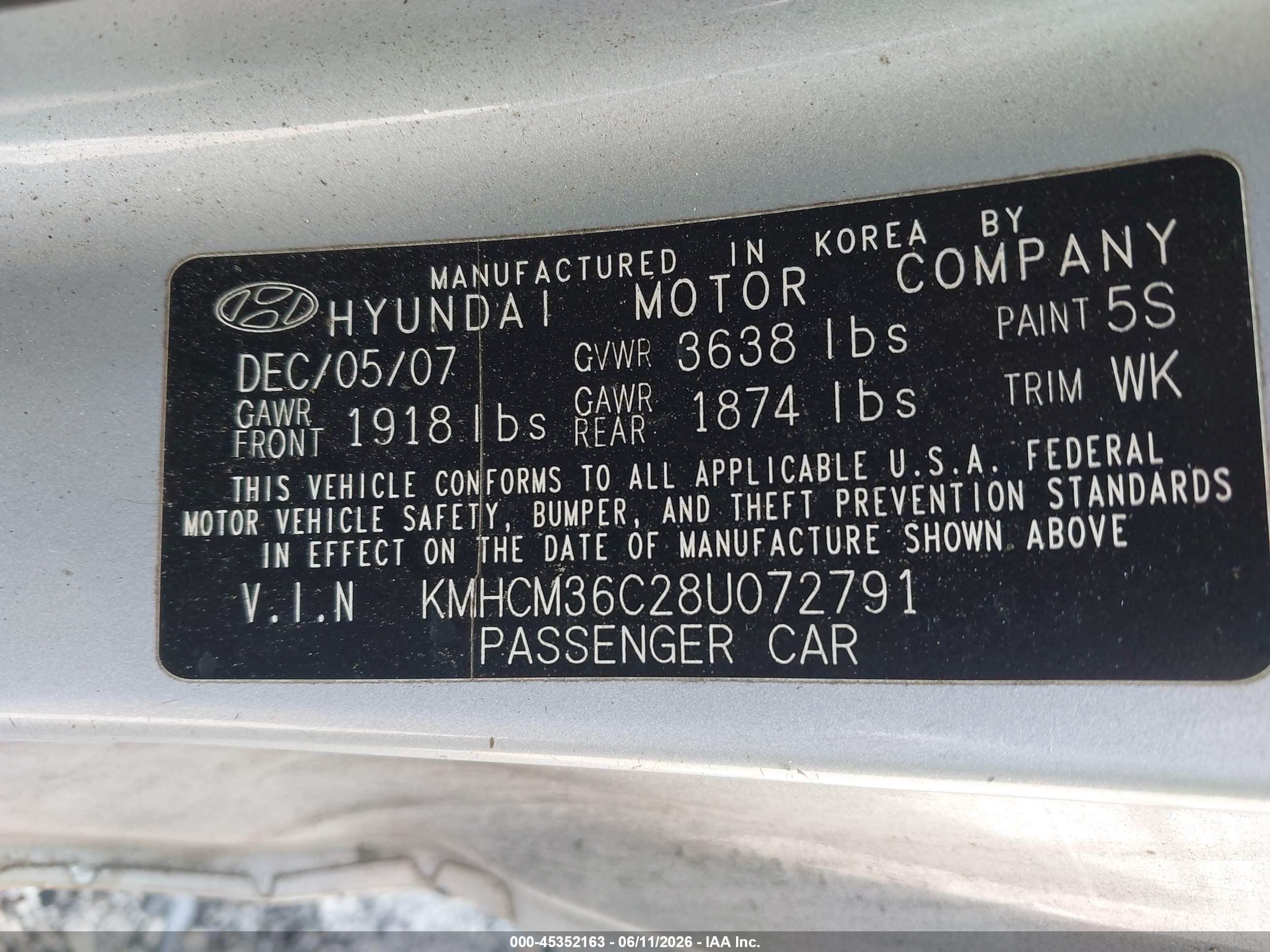 2008 Hyundai Accent Gs Silver vin: KMHCM36C28U072791