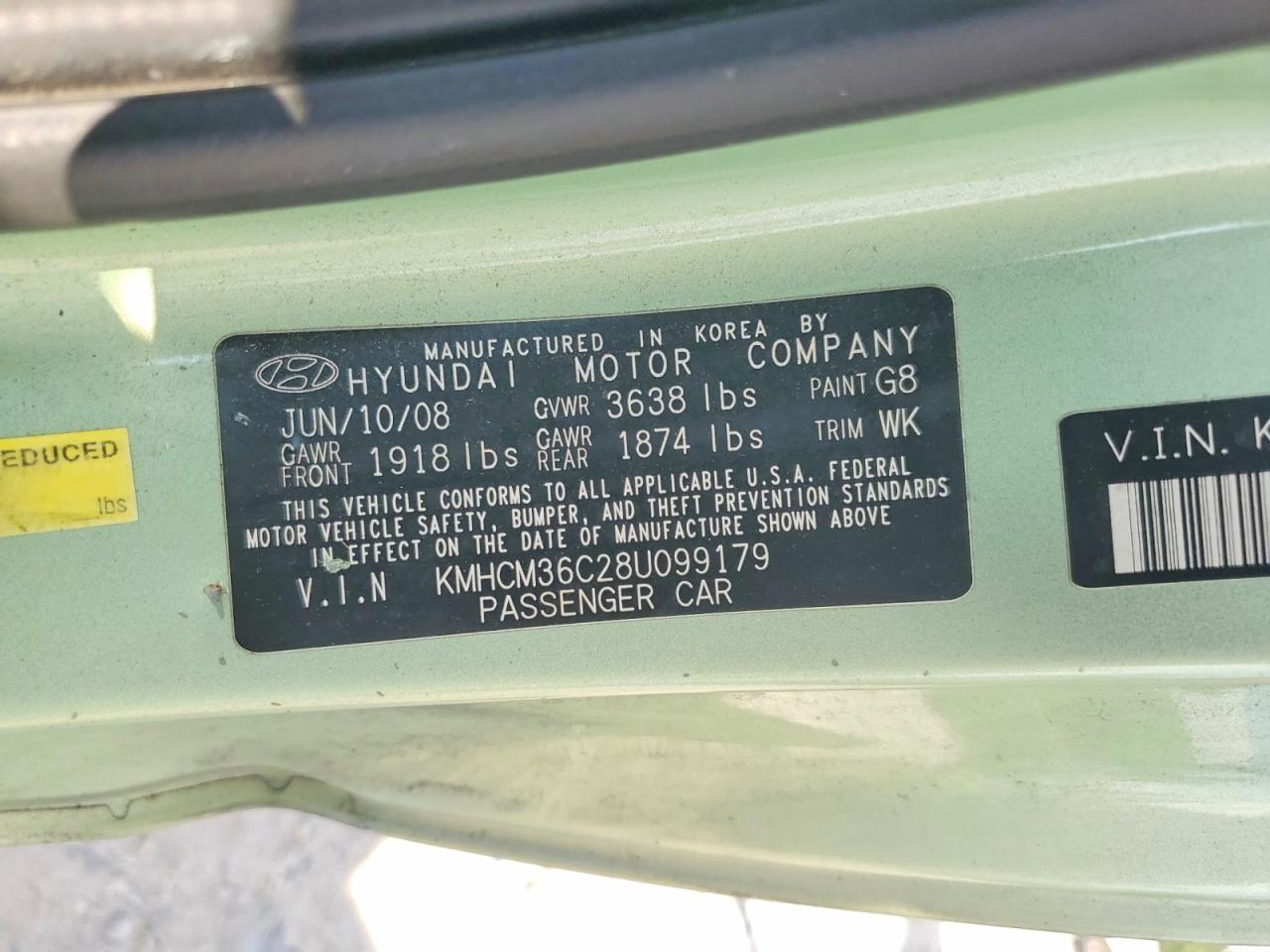 2008 Hyundai Accent Gs Green vin: KMHCM36C28U099179