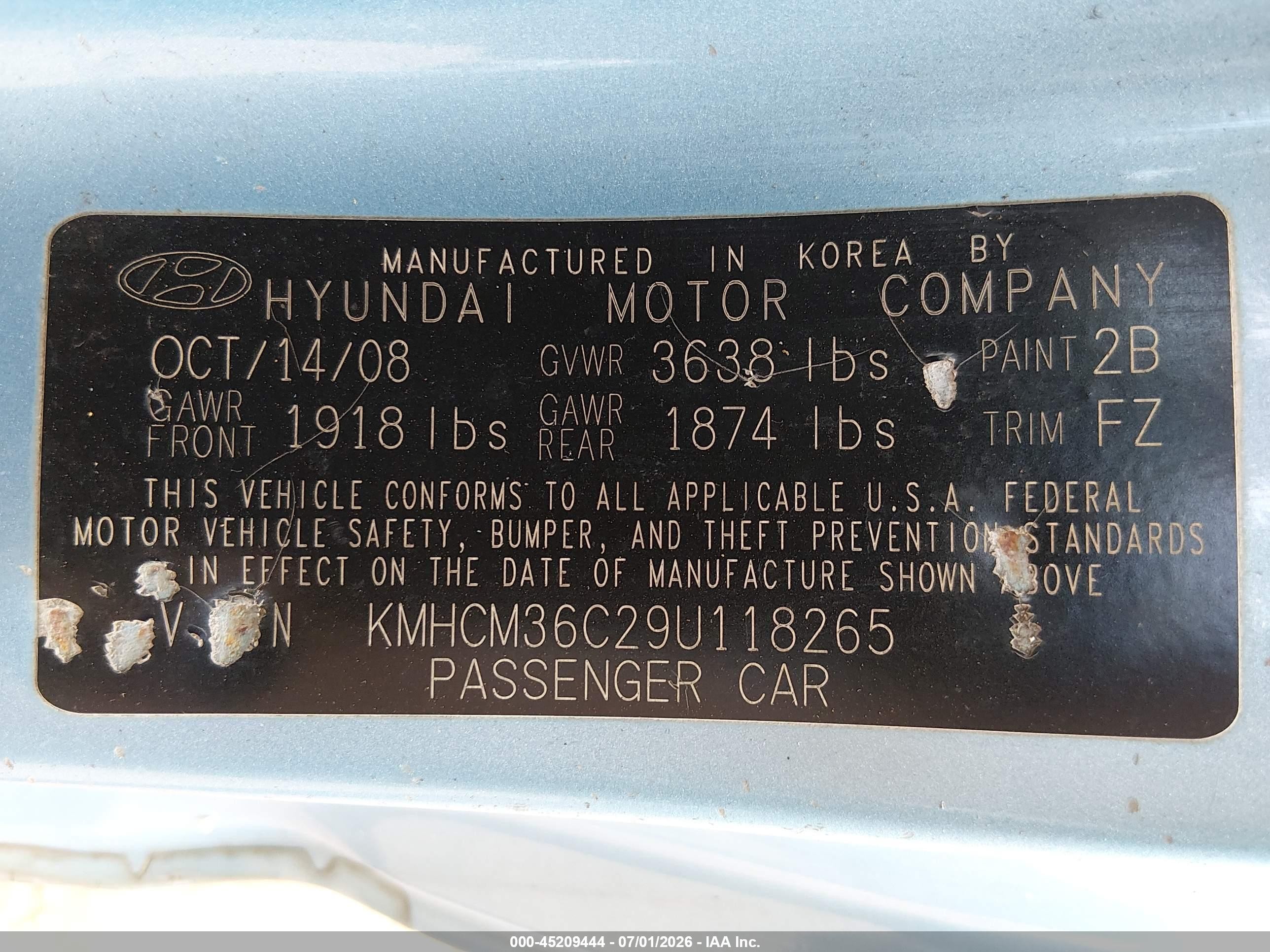 2009 Hyundai Accent Gs Blue vin: KMHCM36C29U118265