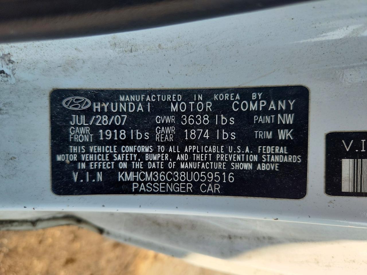 2008 Hyundai Accent Gs White vin: KMHCM36C38U059516