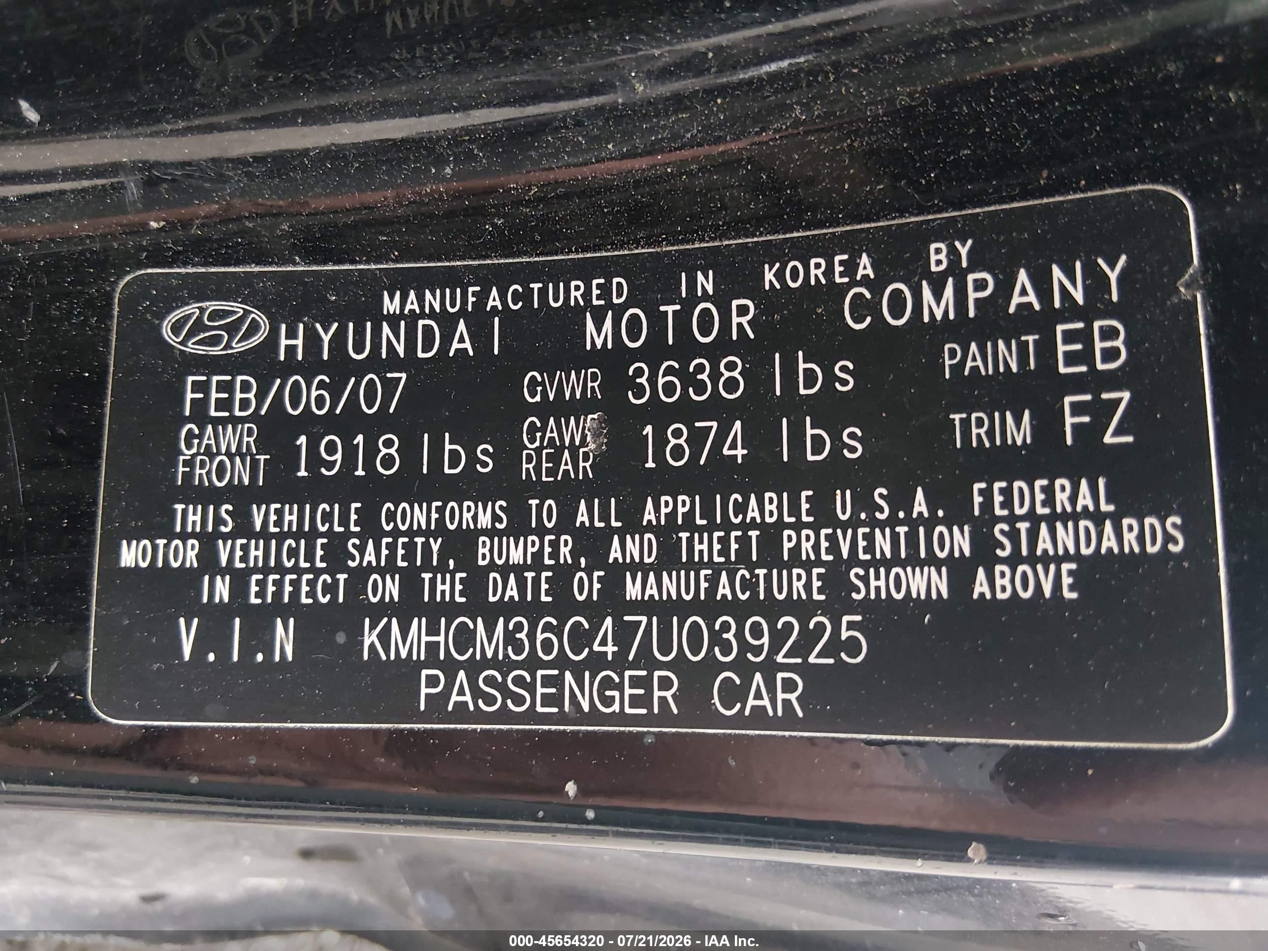 2007 Hyundai Accent Gs Black vin: KMHCM36C47U039225