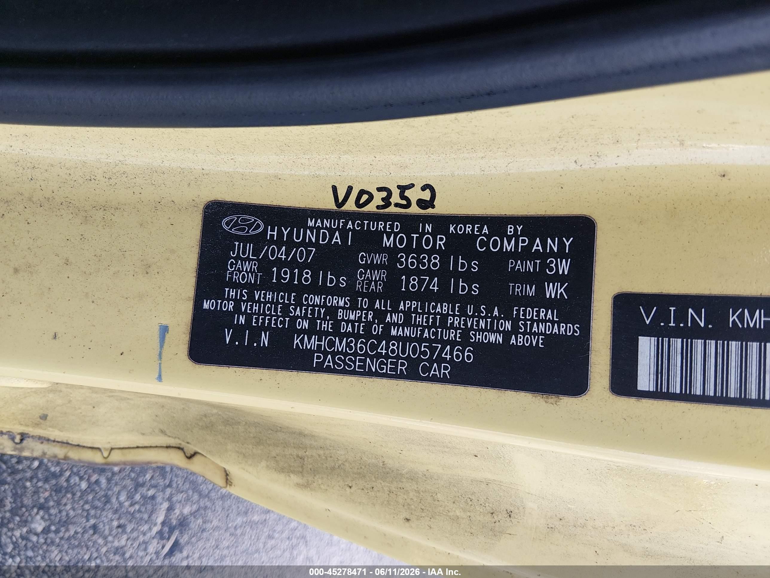 2008 Hyundai Accent Gs Yellow vin: KMHCM36C48U057466