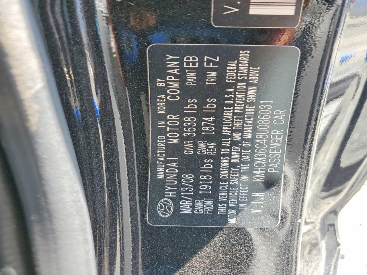 2008 Hyundai Accent Gs Black vin: KMHCM36C48U086031