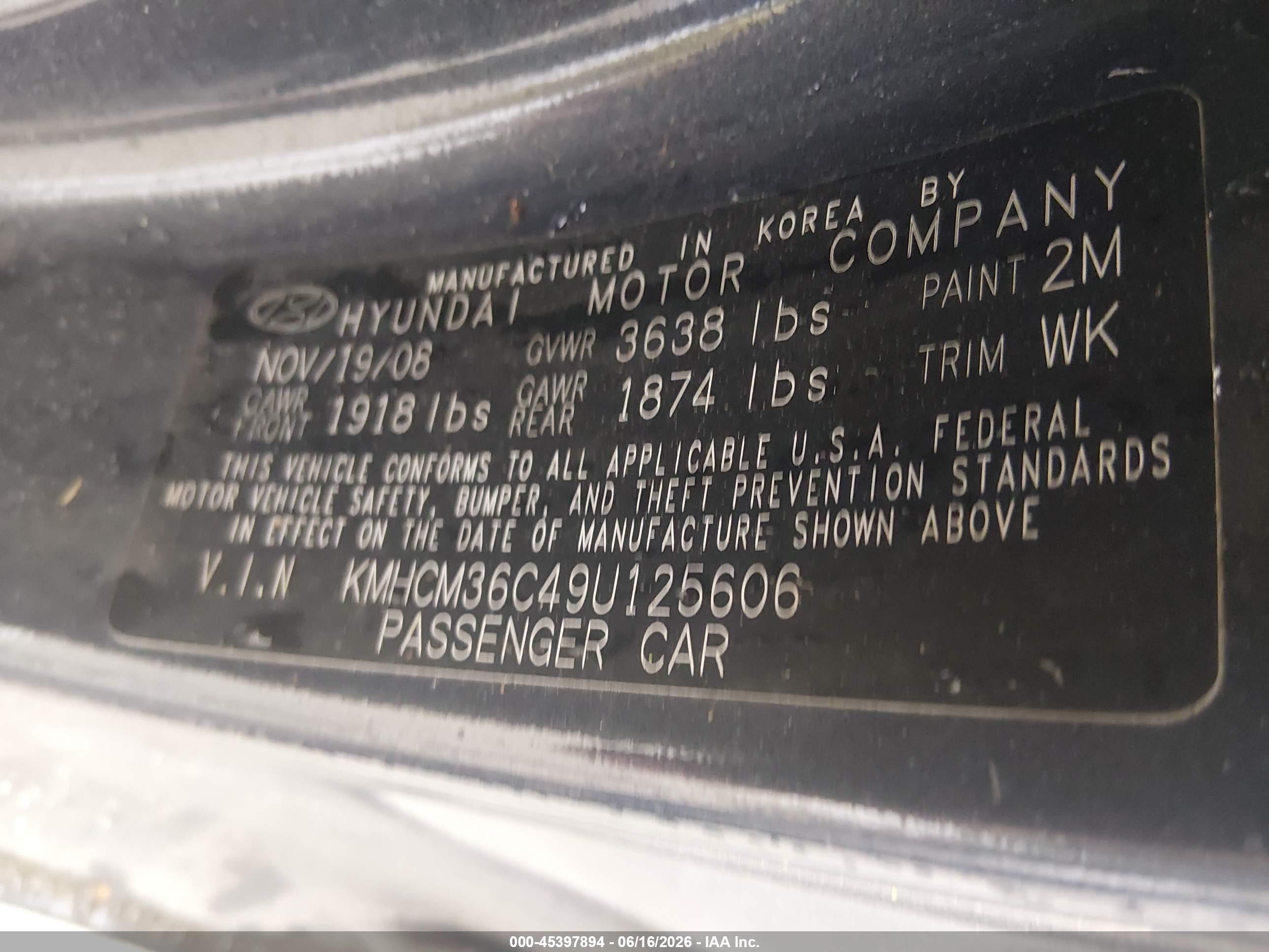 2009 Hyundai Accent Gs Dark Blue vin: KMHCM36C49U125606