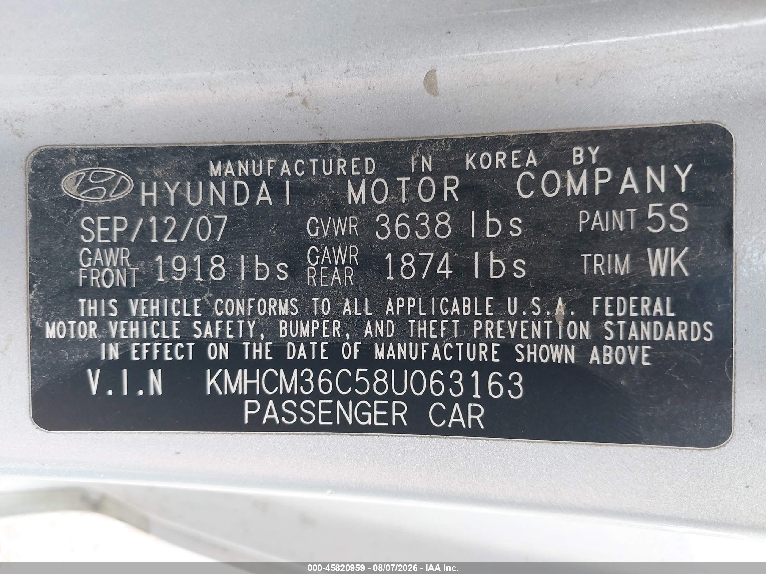 2008 Hyundai Accent Gs Silver vin: KMHCM36C58U063163