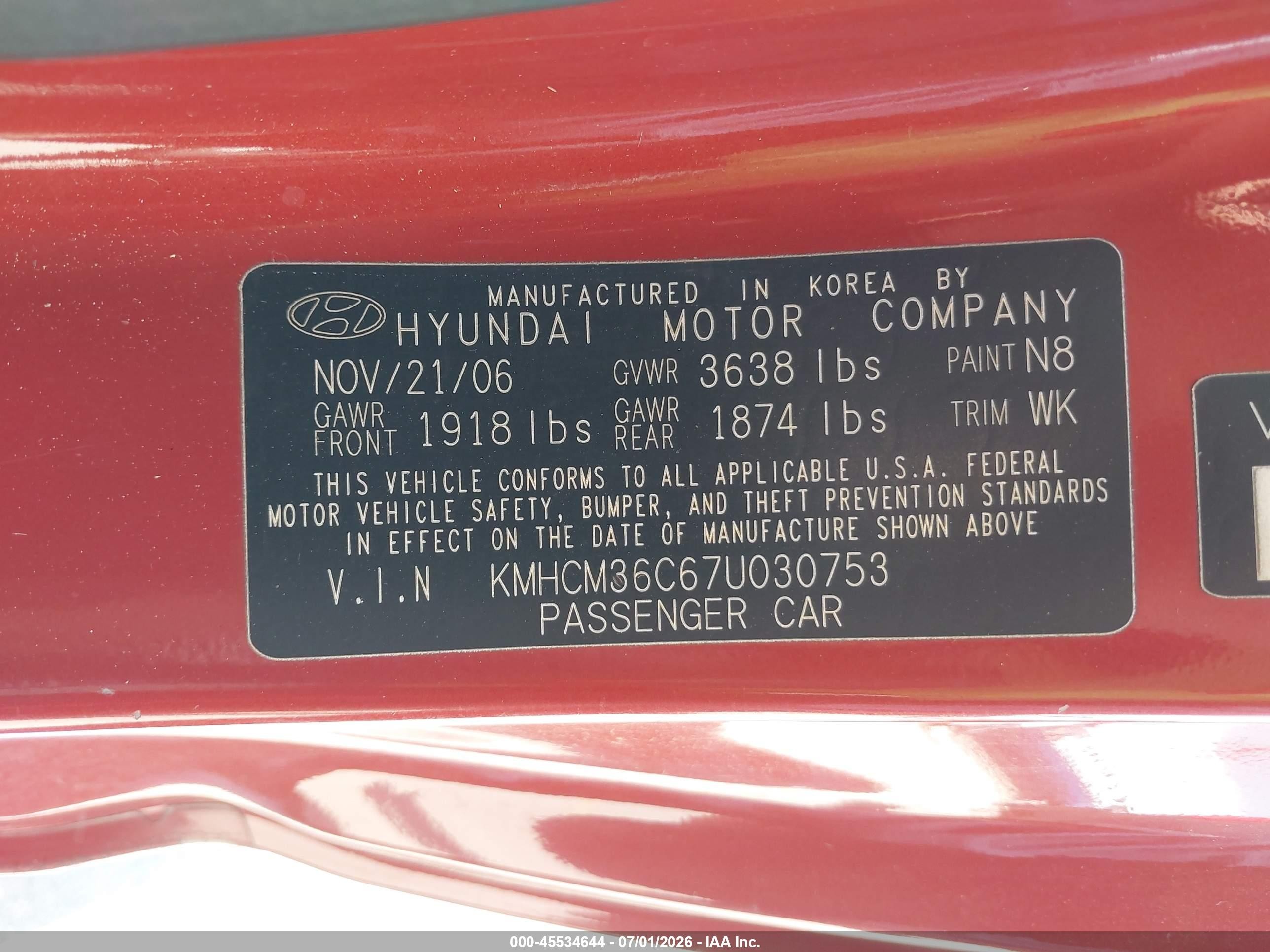 2007 Hyundai Accent Gs Orange vin: KMHCM36C67U030753