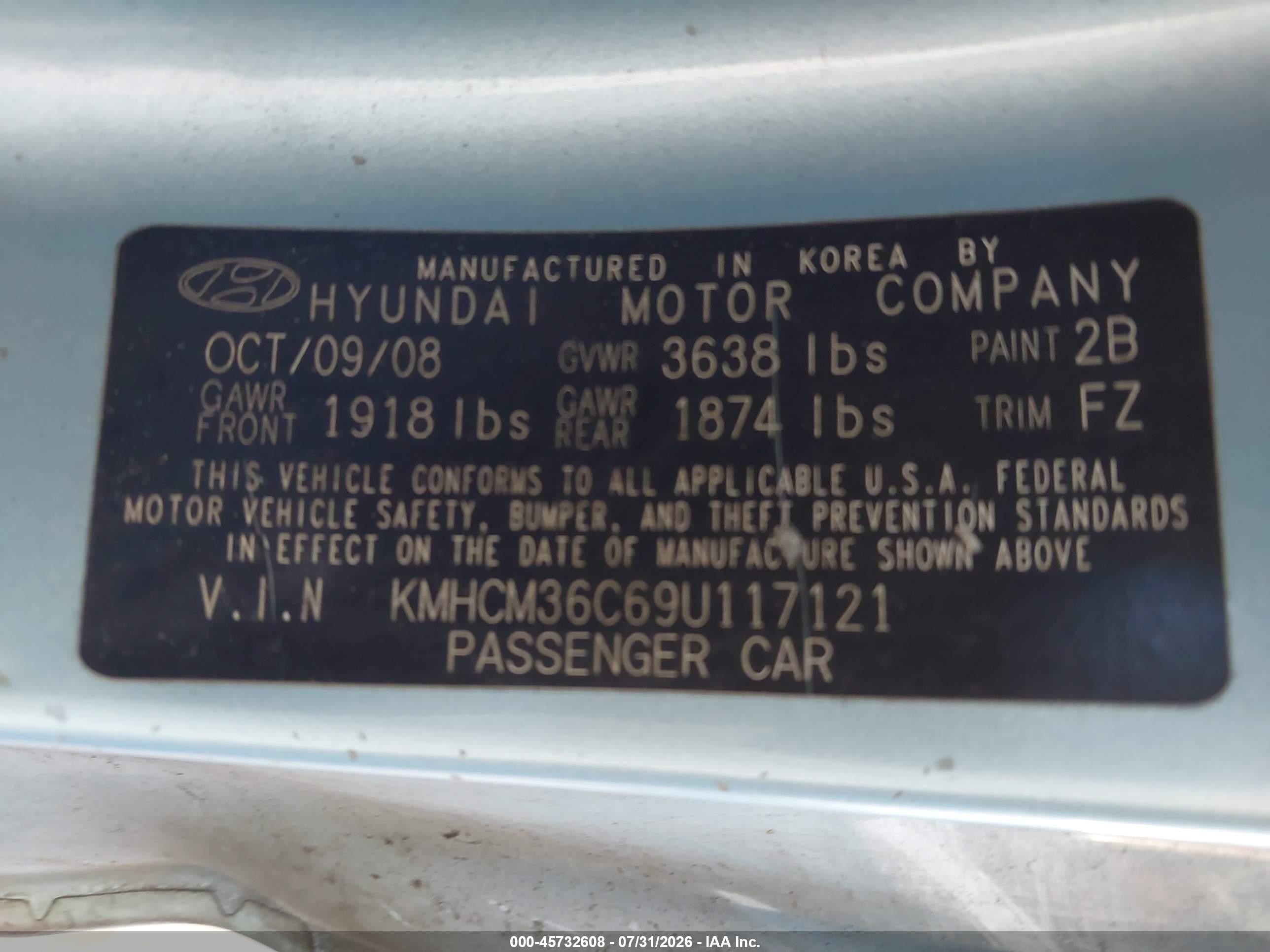 2009 Hyundai Accent Gs Blue vin: KMHCM36C69U117121