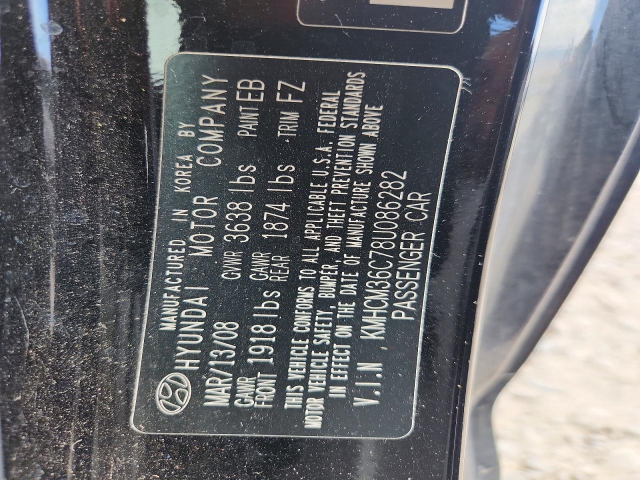 2008 Hyundai Accent Gs Black vin: KMHCM36C78U086282