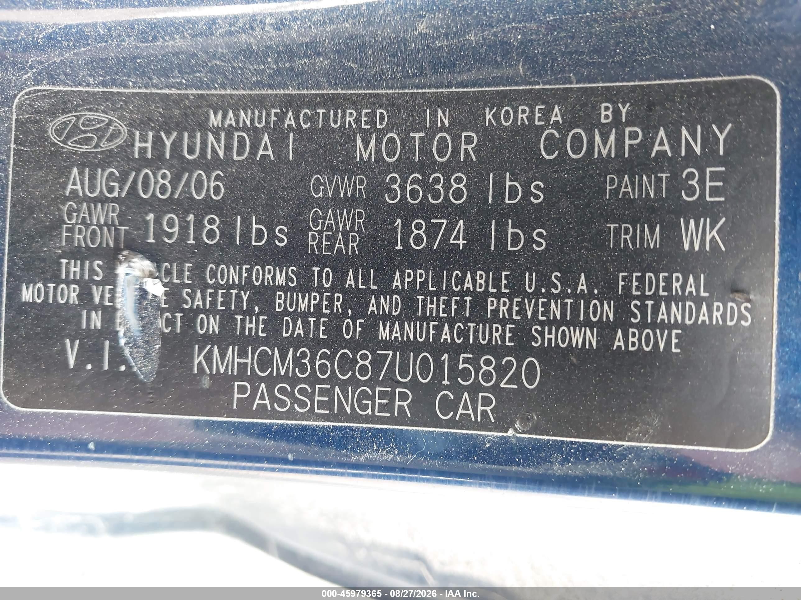 2007 Hyundai Accent Gs Синий vin: KMHCM36C87U015820