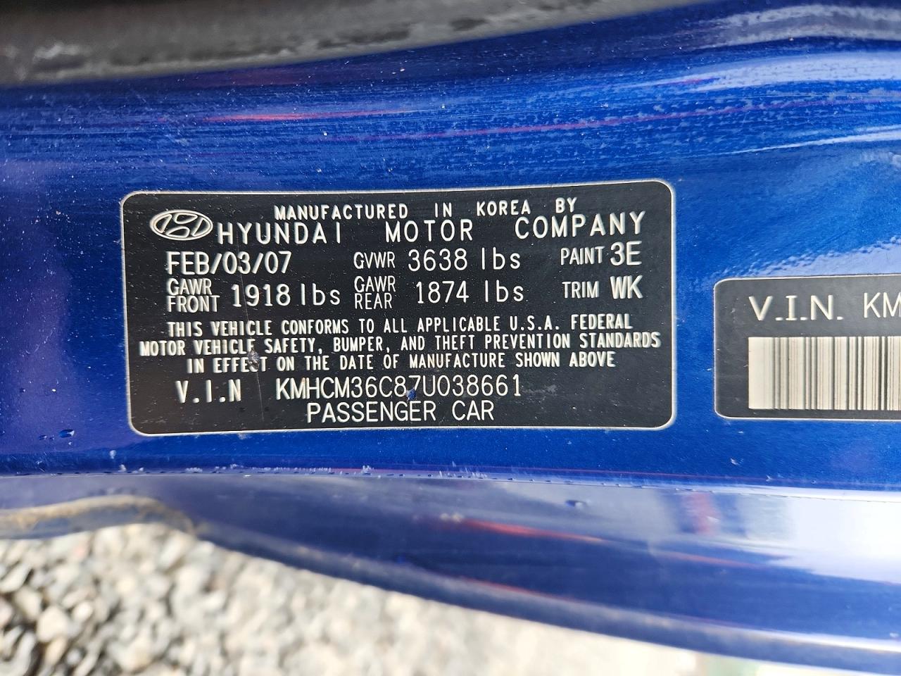 2007 Hyundai Accent Gs Blue vin: KMHCM36C87U038661