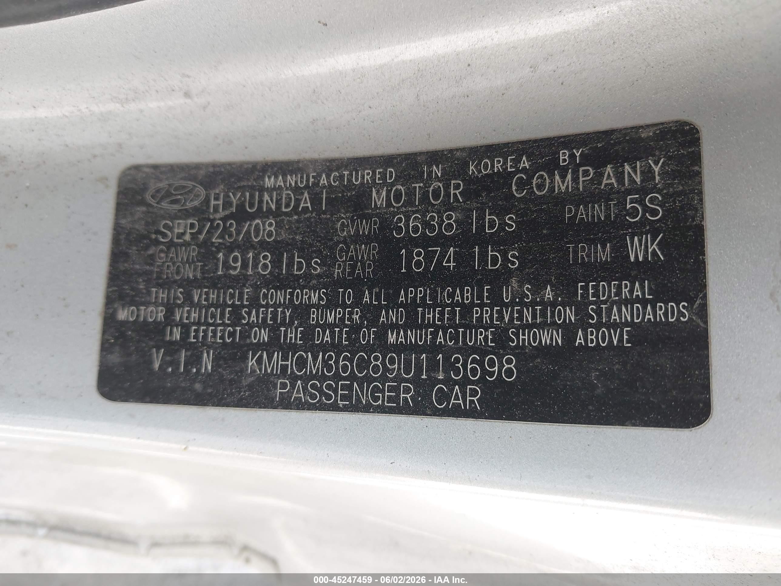 2009 Hyundai Accent Gs Gray vin: KMHCM36C89U113698