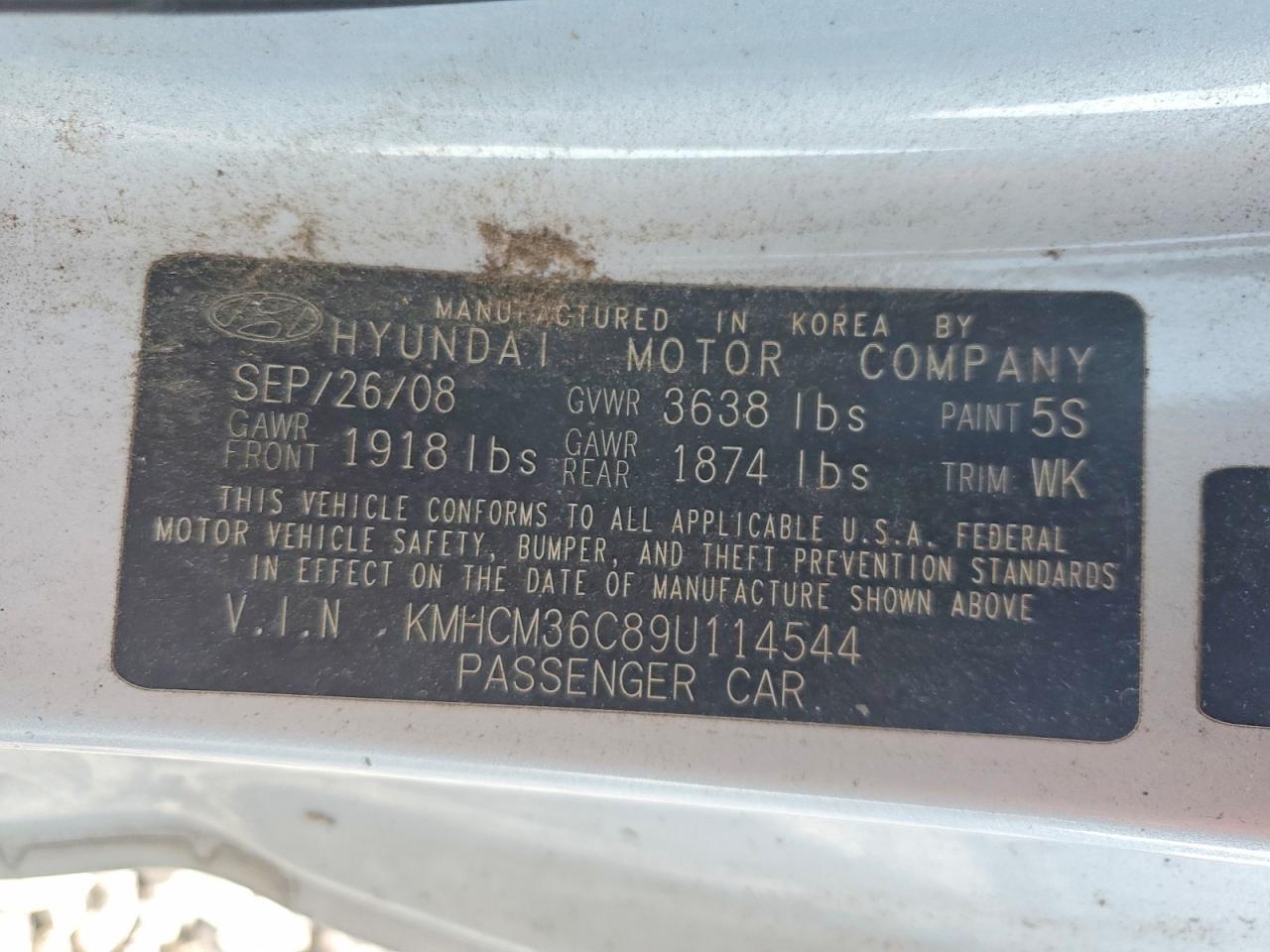 2009 Hyundai Accent Gs Silver vin: KMHCM36C89U114544