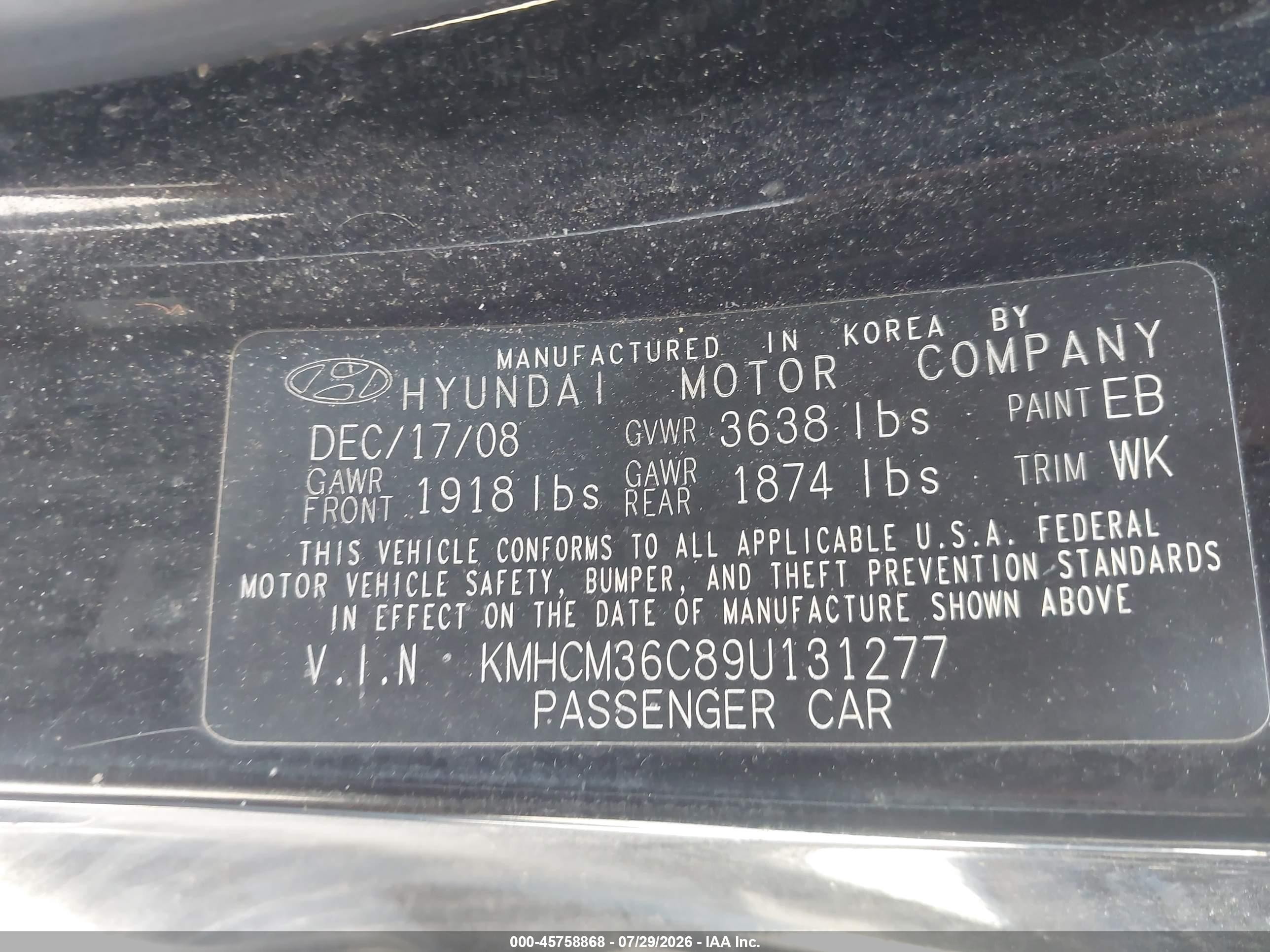 2009 Hyundai Accent Gs Black vin: KMHCM36C89U131277