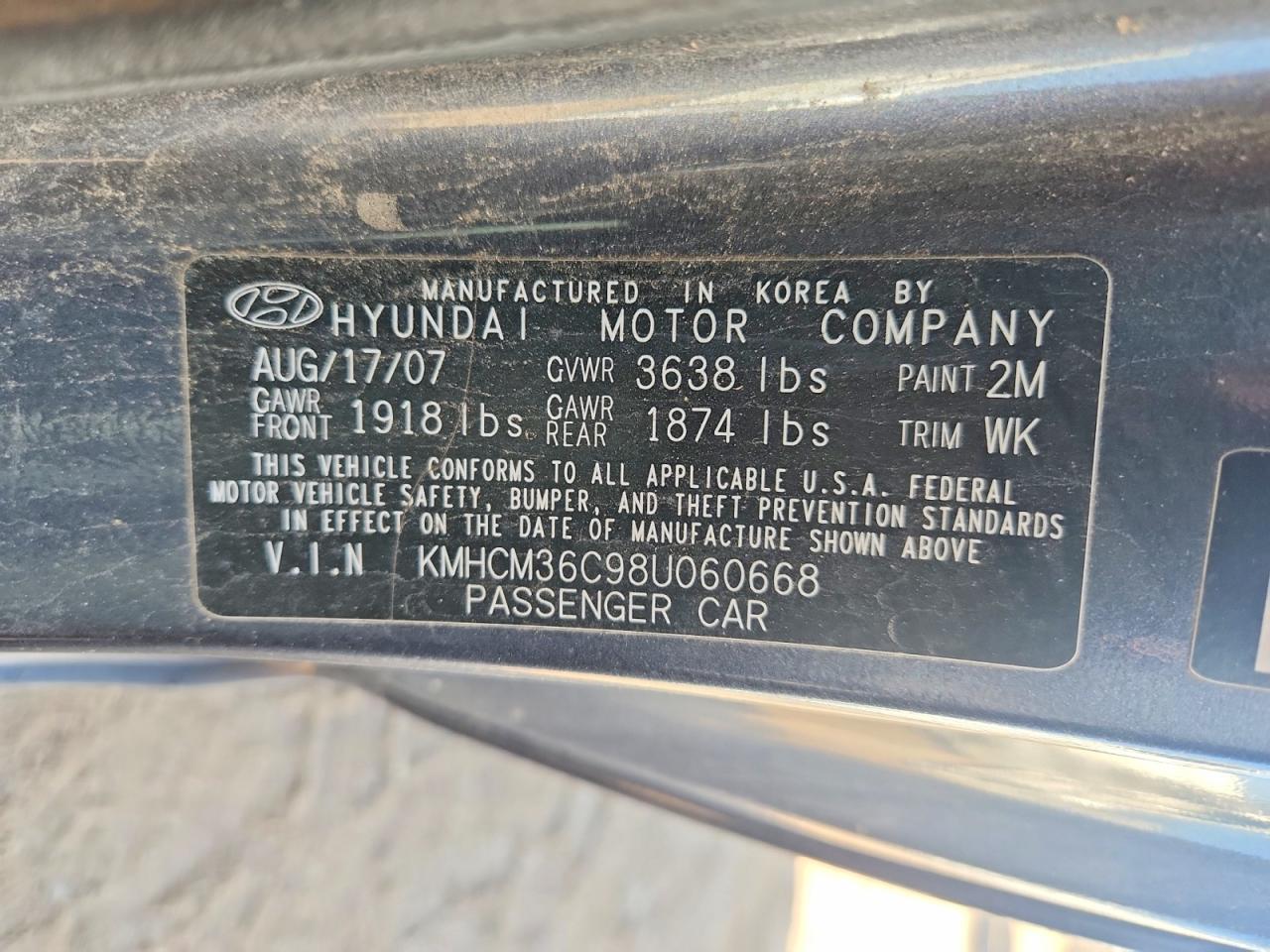 2008 Hyundai Accent Gs Gray vin: KMHCM36C98U060668