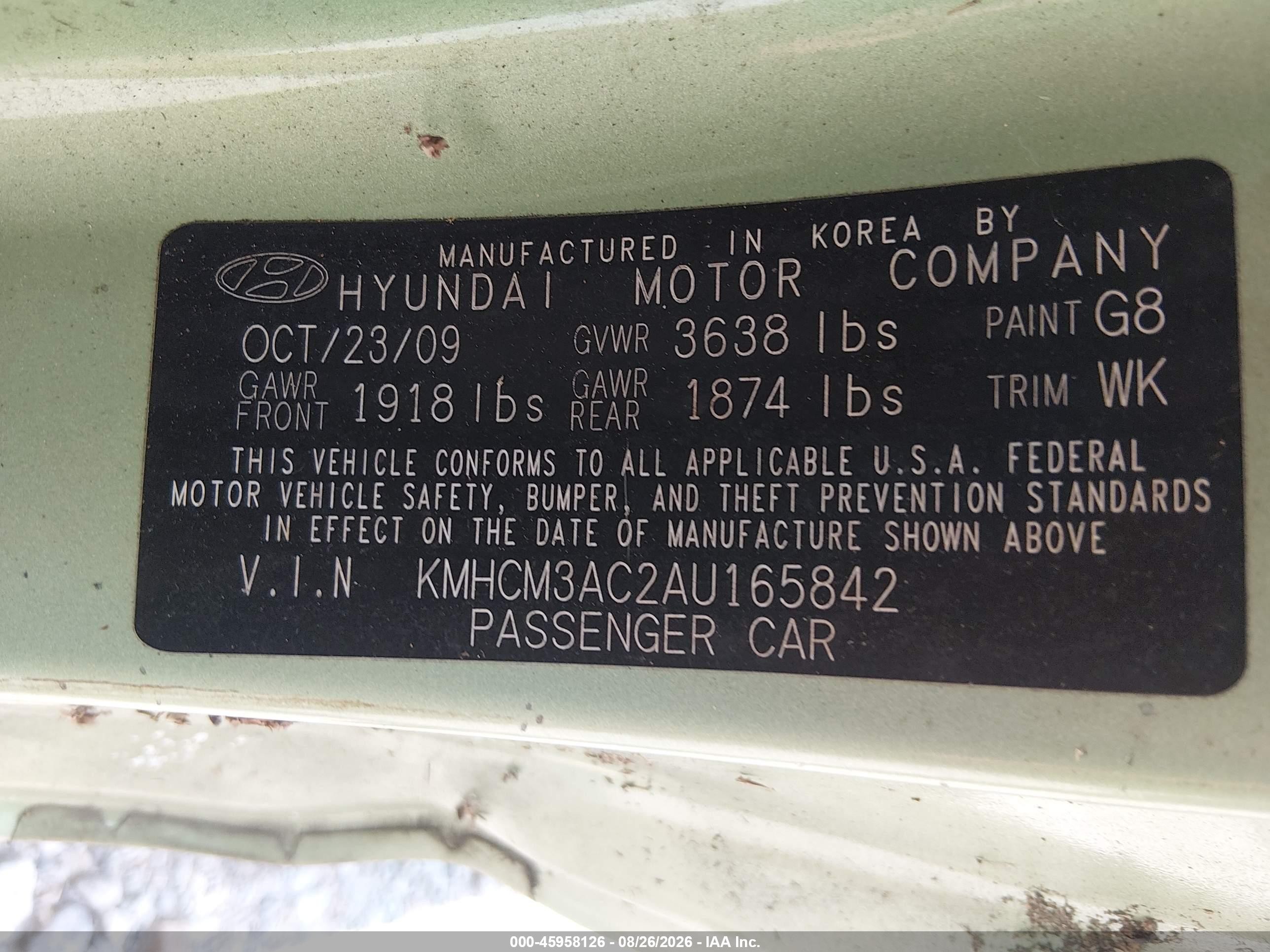 2010 Hyundai Accent Gs Green vin: KMHCM3AC2AU165842