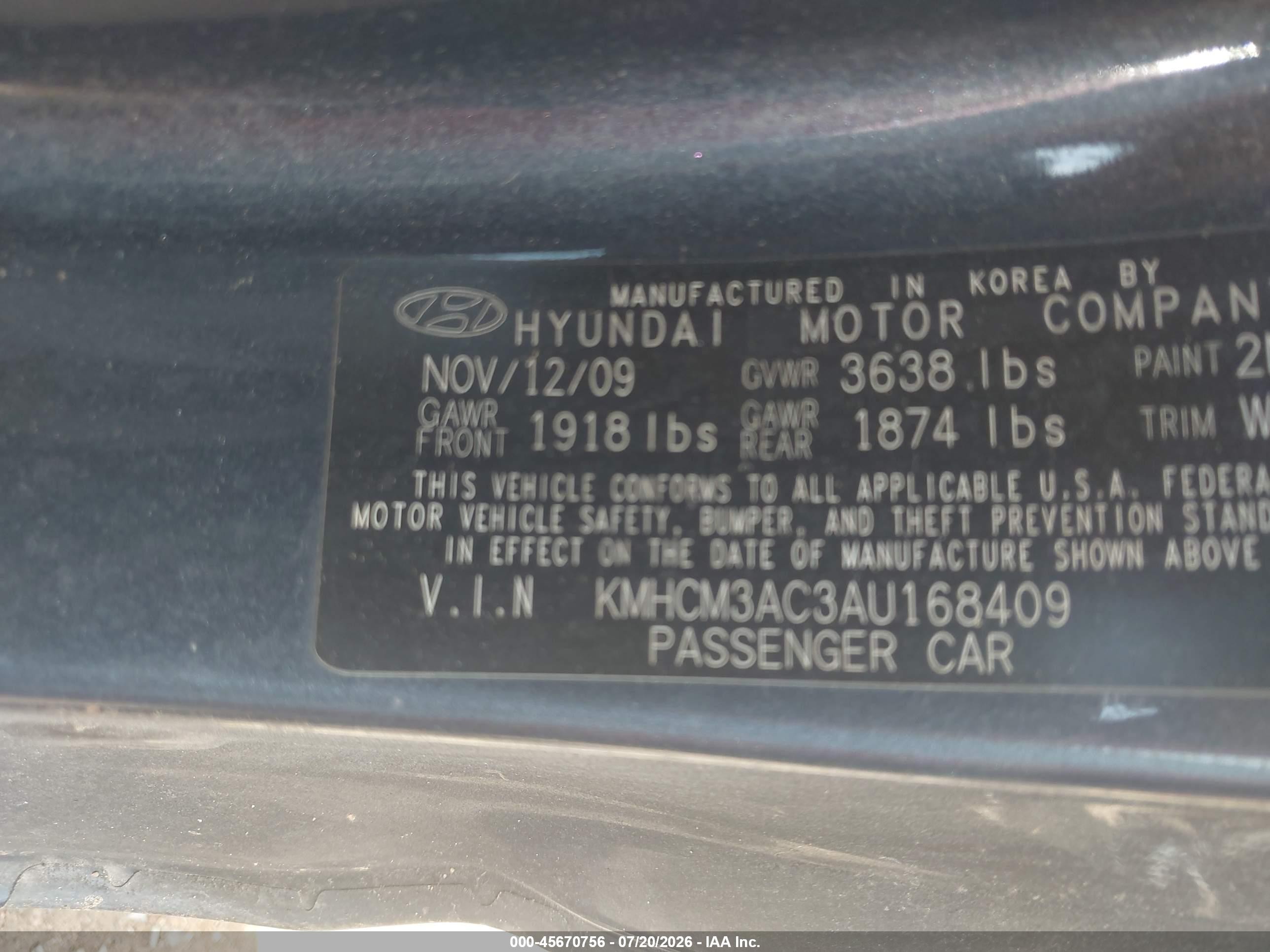 2010 Hyundai Accent Gs Gray vin: KMHCM3AC3AU168409