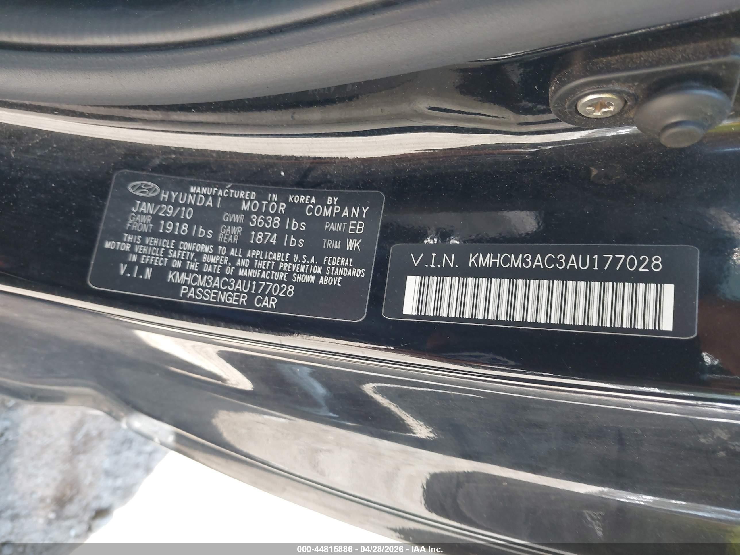 2010 Hyundai Accent Gs Black vin: KMHCM3AC3AU177028