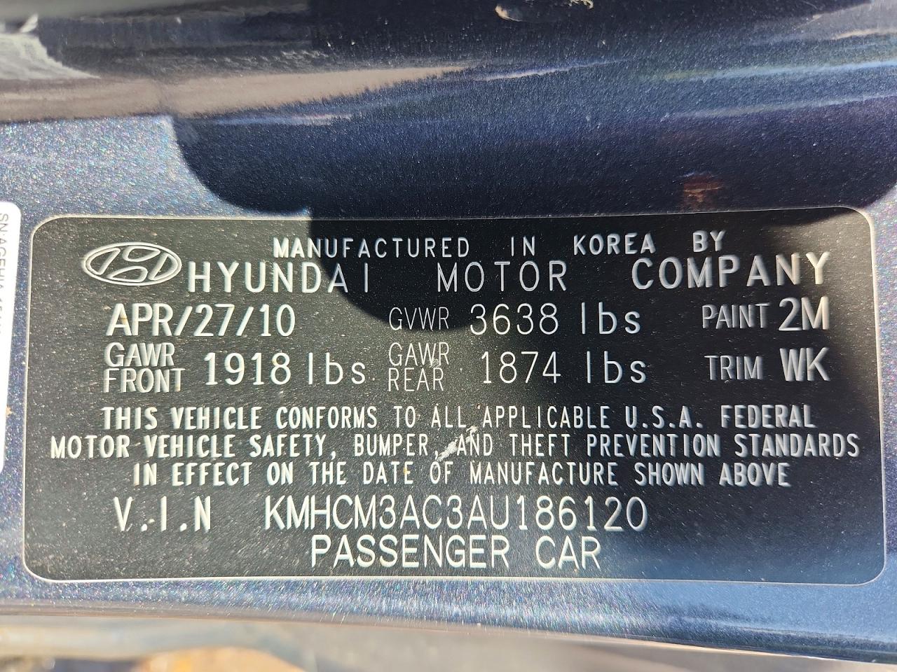 2010 Hyundai Accent Gs Blue vin: KMHCM3AC3AU186120