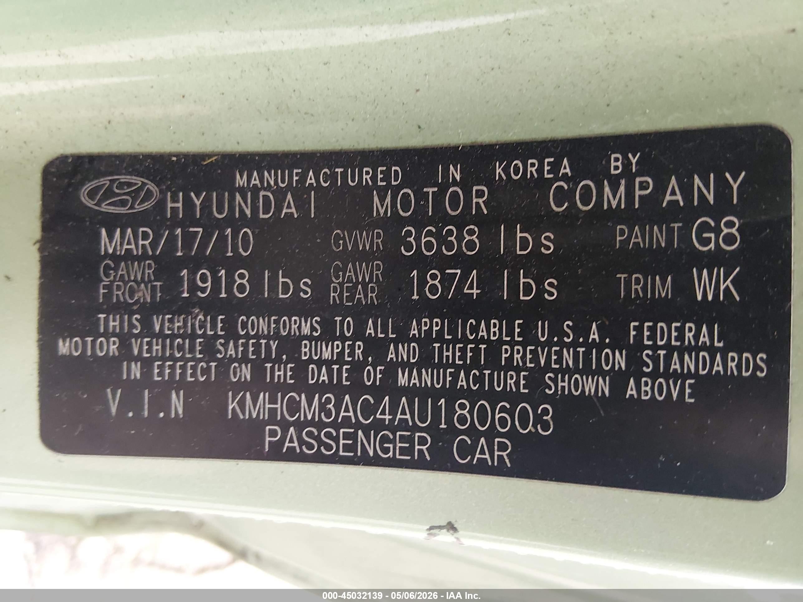 2010 Hyundai Accent Gs Зеленый vin: KMHCM3AC4AU180603