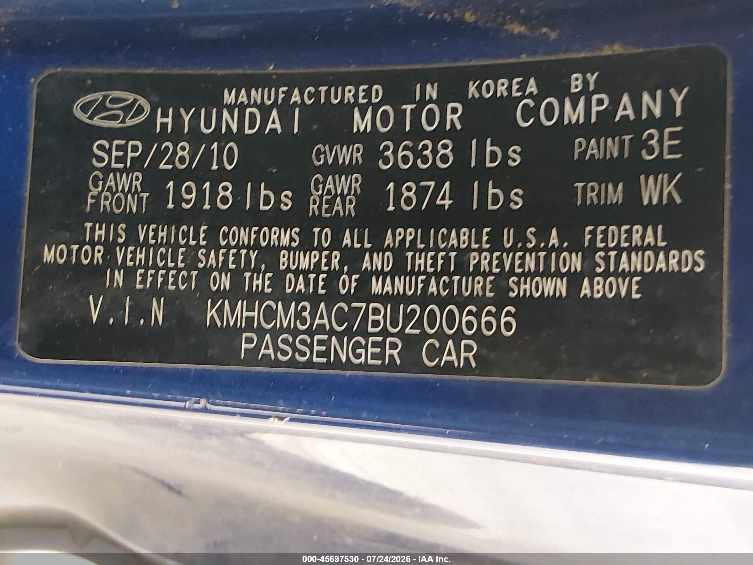 2011 Hyundai Accent Gl Blue vin: KMHCM3AC7BU200666