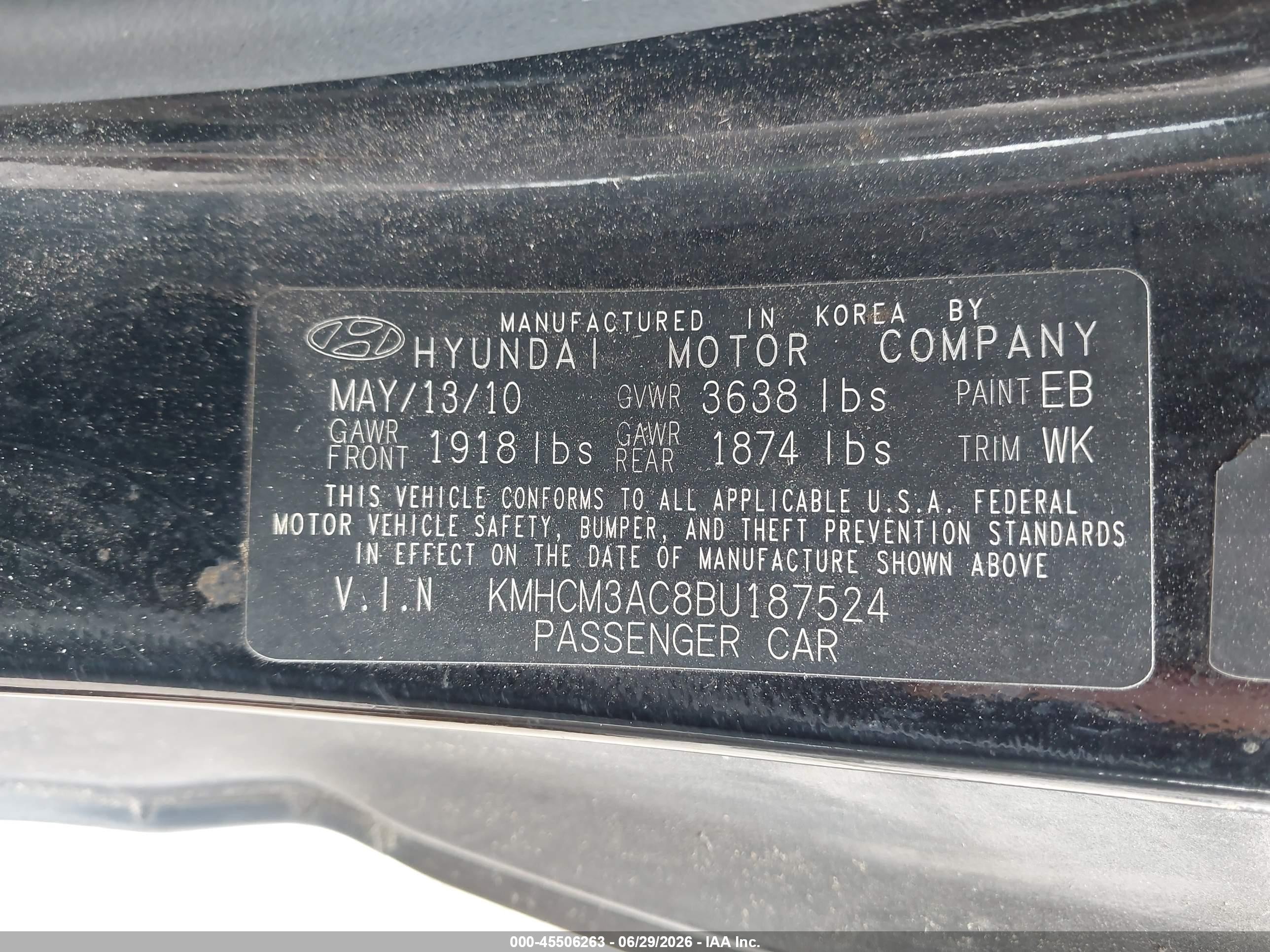 2011 Hyundai Accent Gs Black vin: KMHCM3AC8BU187524