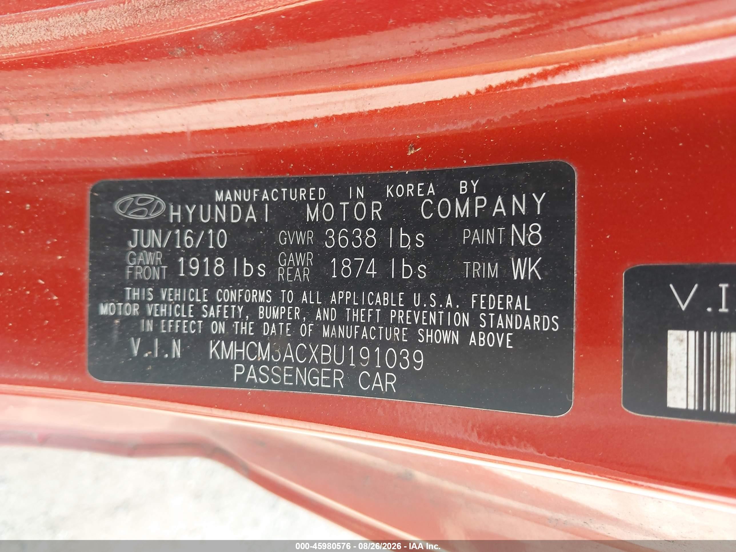 2011 Hyundai Accent Gs Orange vin: KMHCM3ACXBU191039