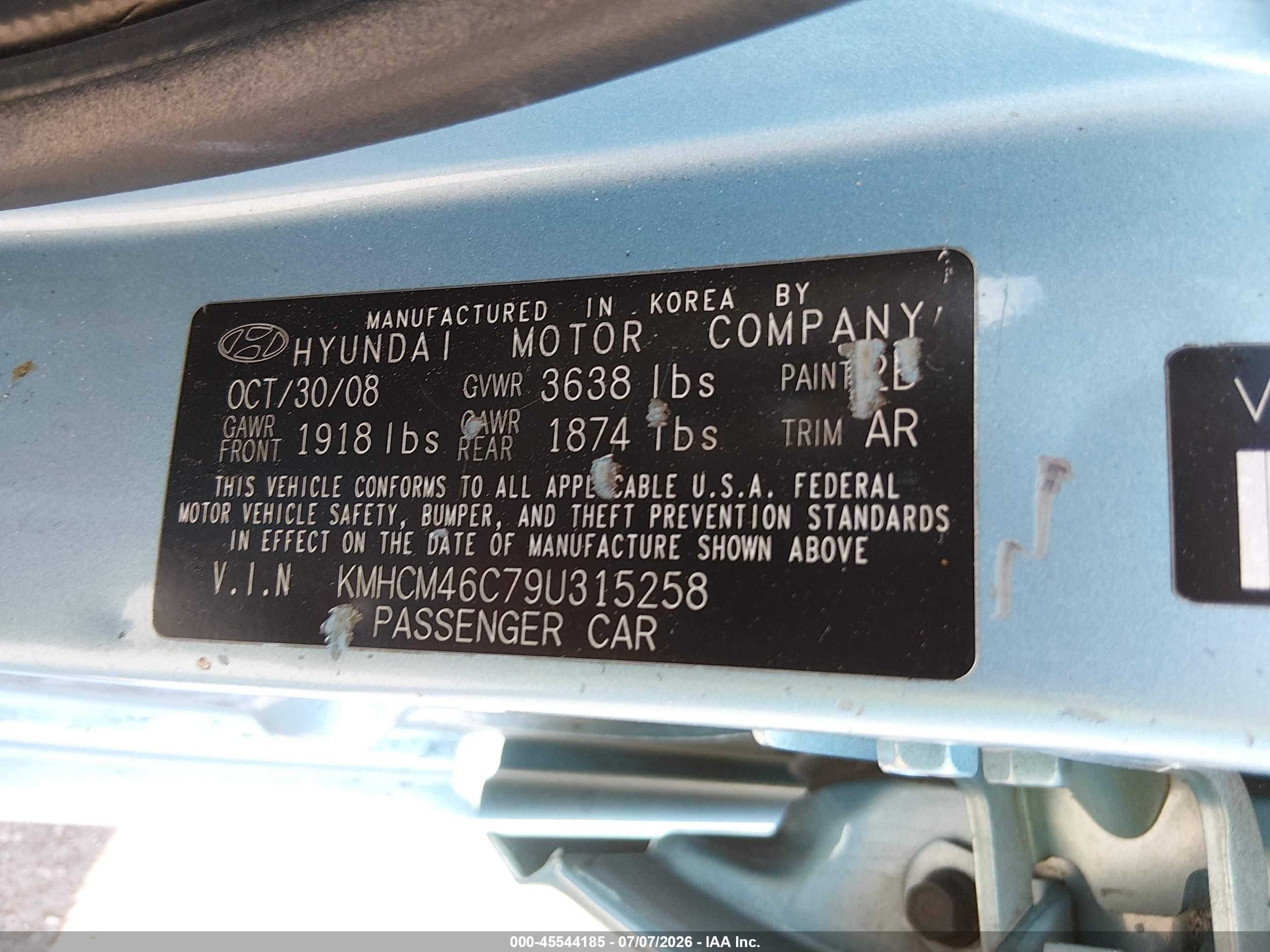 2009 Hyundai Accent Gls Blue vin: KMHCM46C79U315258