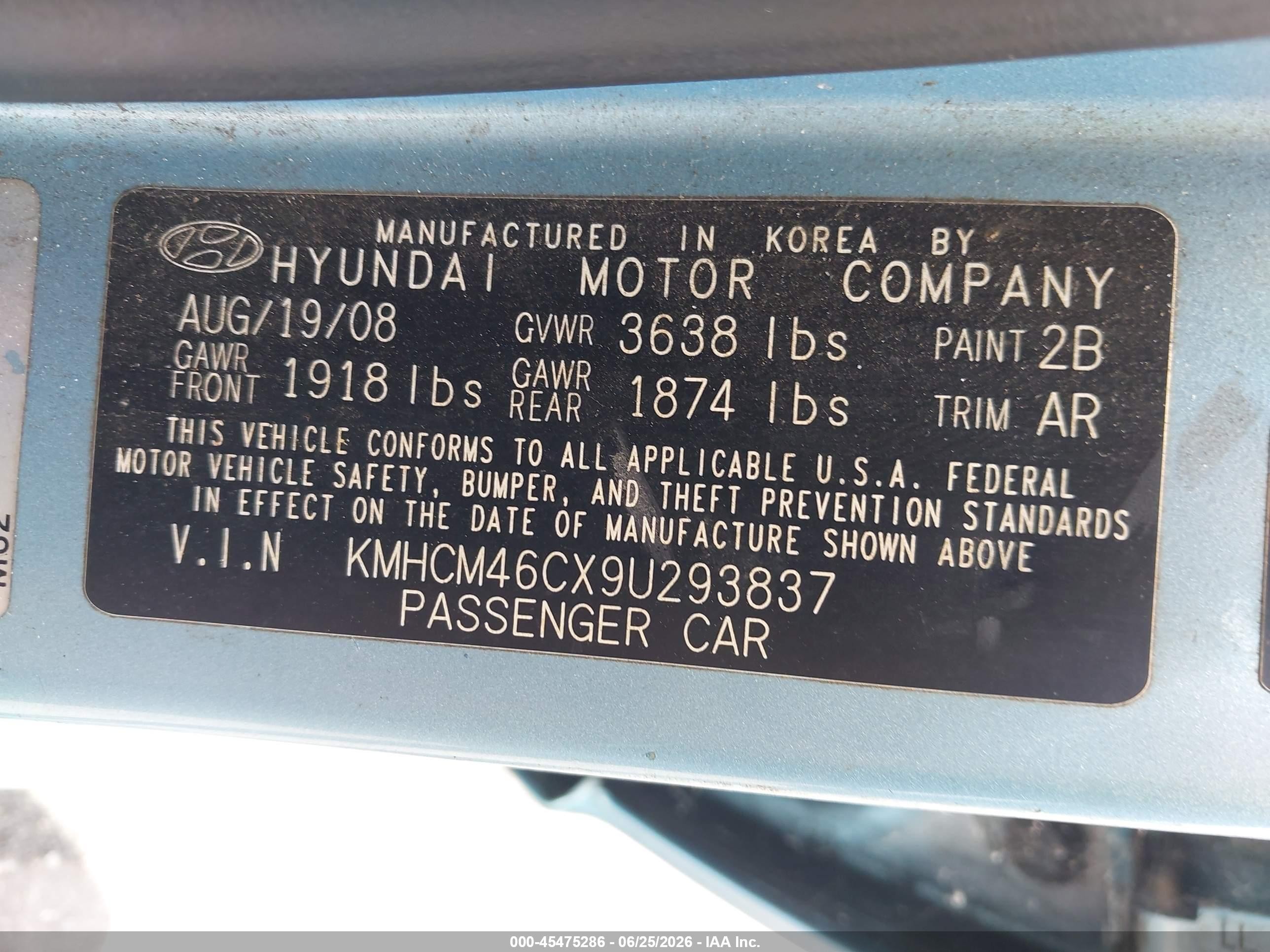 2009 Hyundai Accent Gls Light Blue vin: KMHCM46CX9U293837