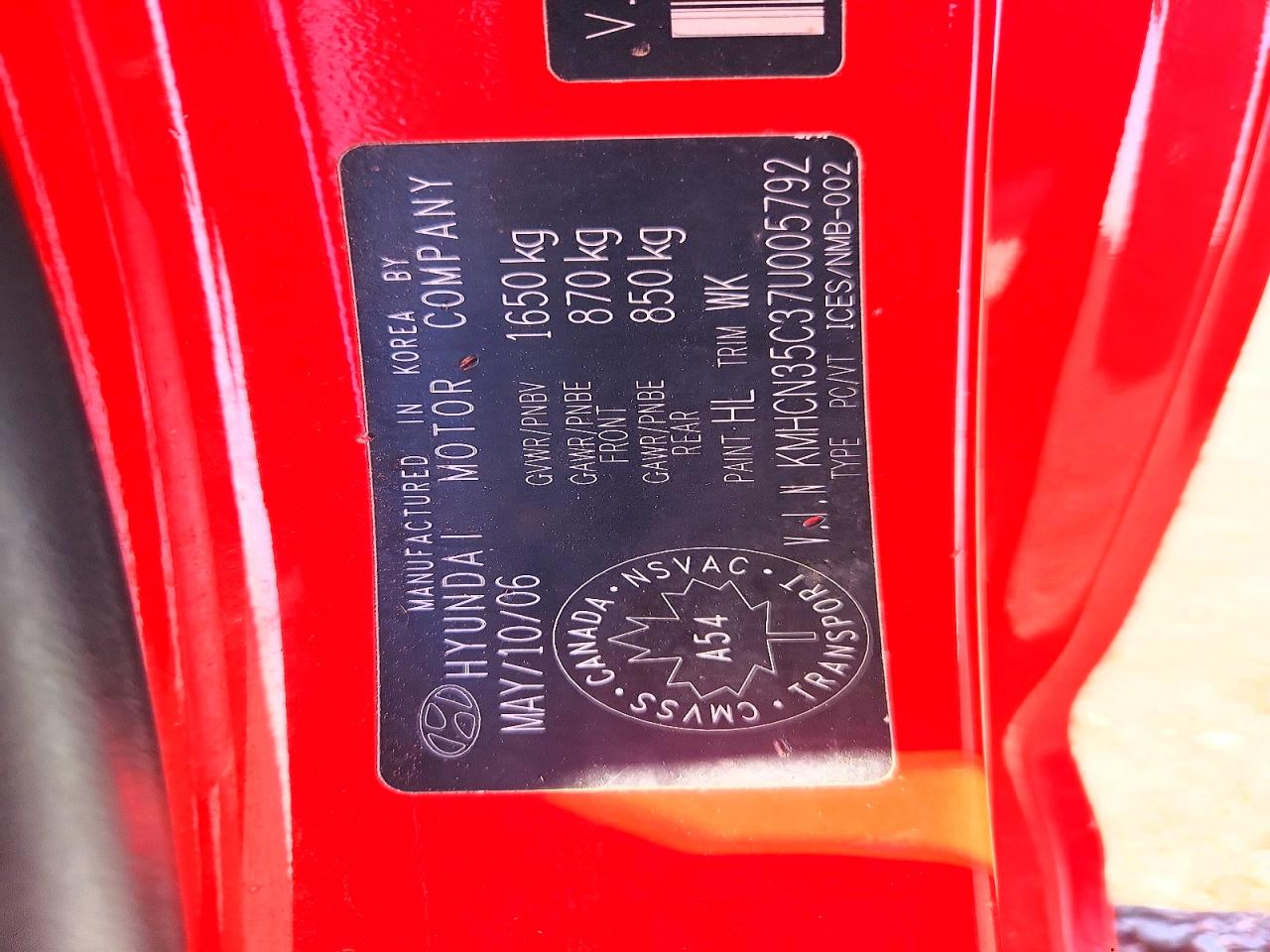 2007 Hyundai Accent Se Red vin: KMHCN35C37U005792