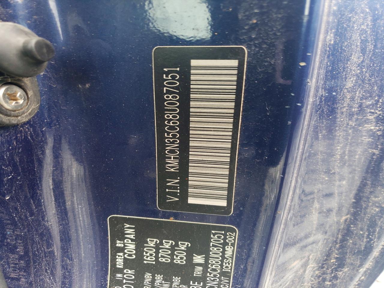 2008 Hyundai Accent Base Синий vin: KMHCN35C68U087051
