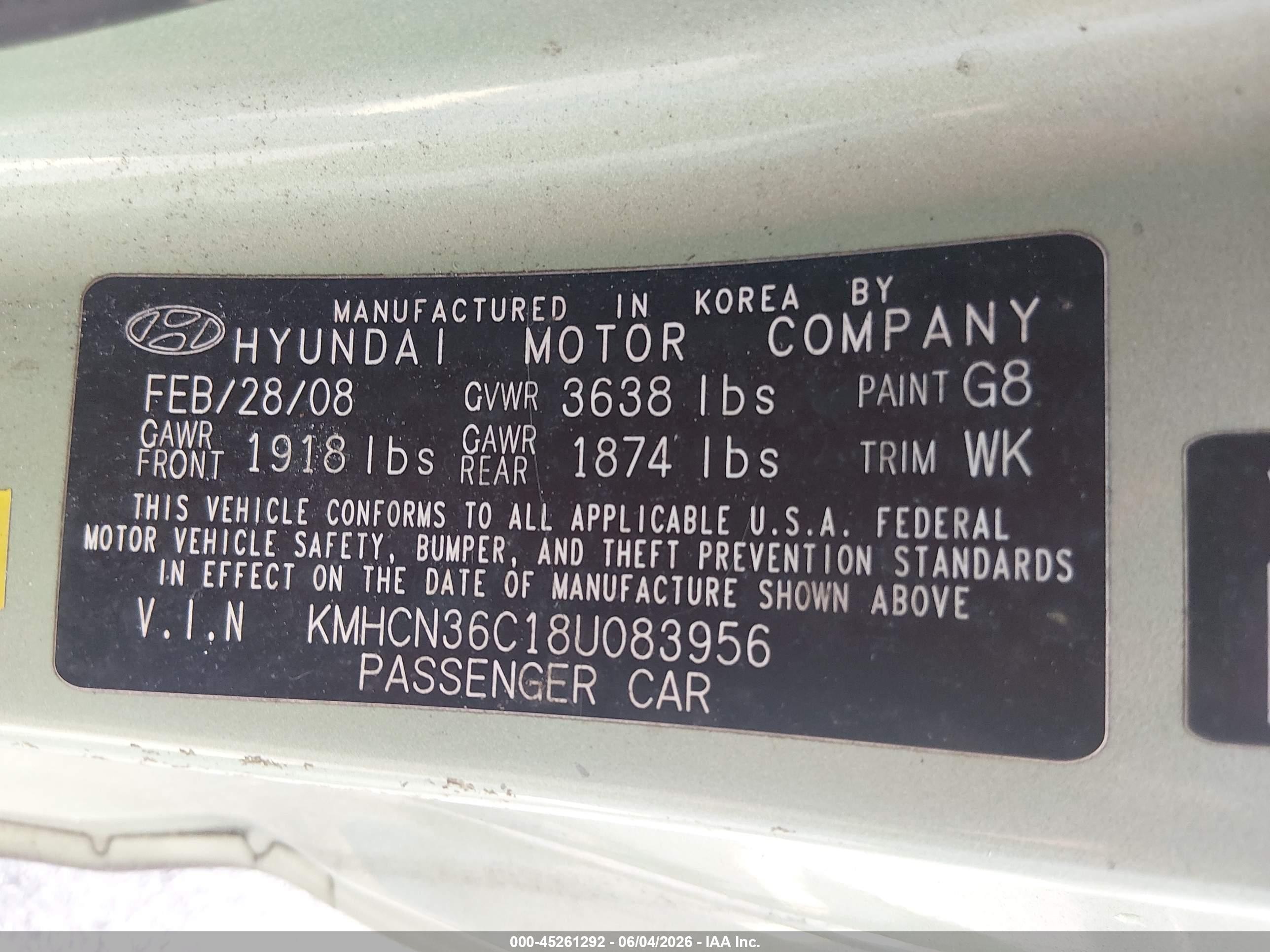 2008 Hyundai Accent Se Green vin: KMHCN36C18U083956
