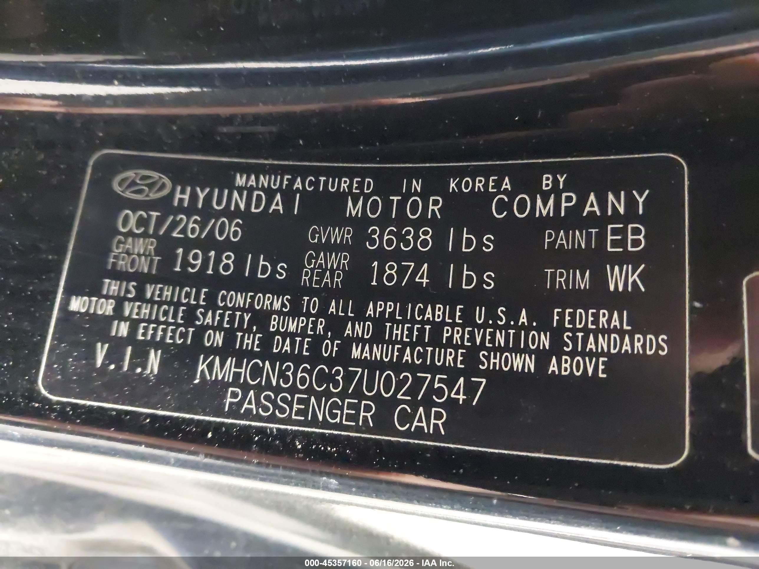 2007 Hyundai Accent Se Black vin: KMHCN36C37U027547