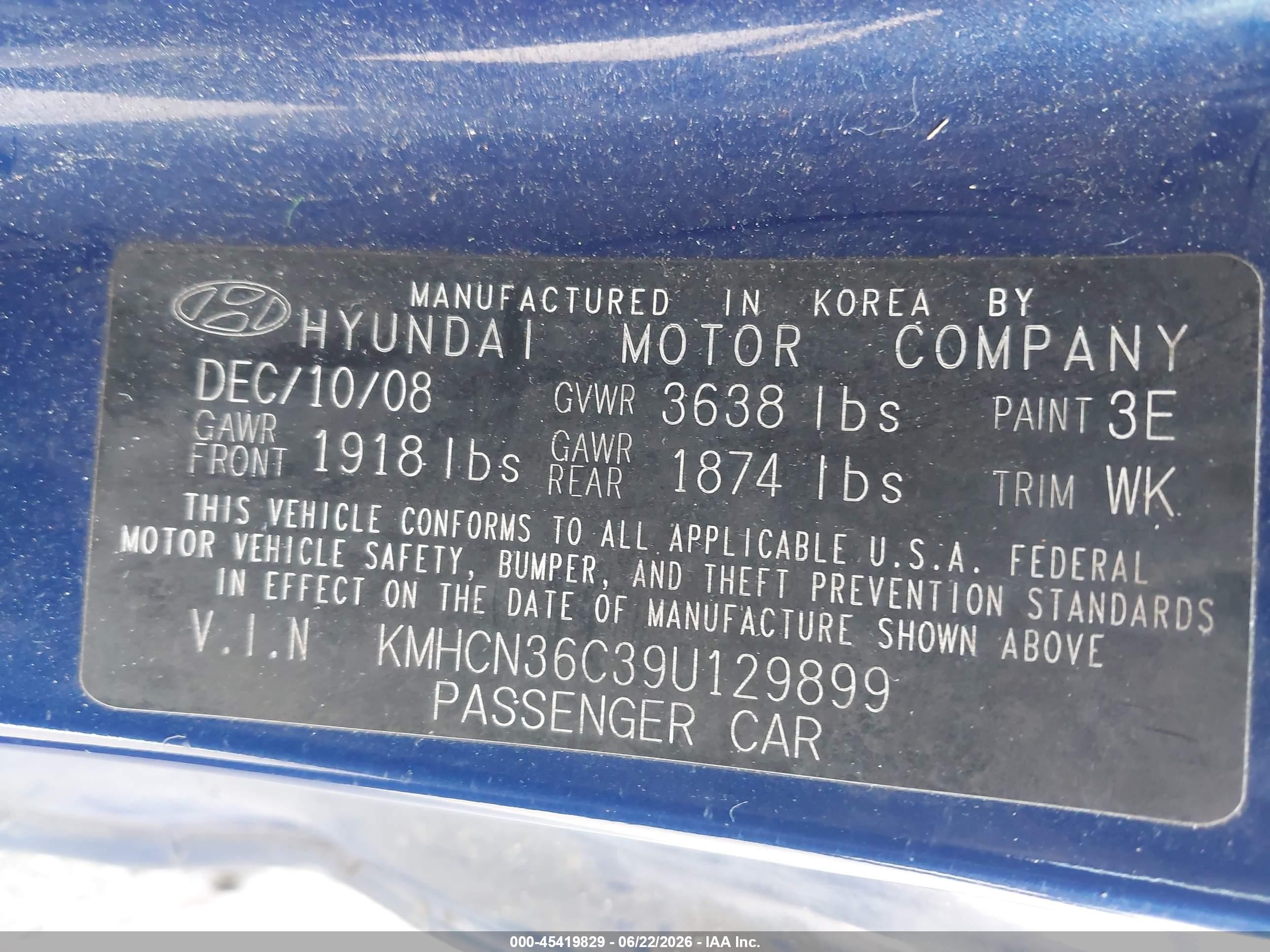 2009 Hyundai Accent Se Blue vin: KMHCN36C39U129899