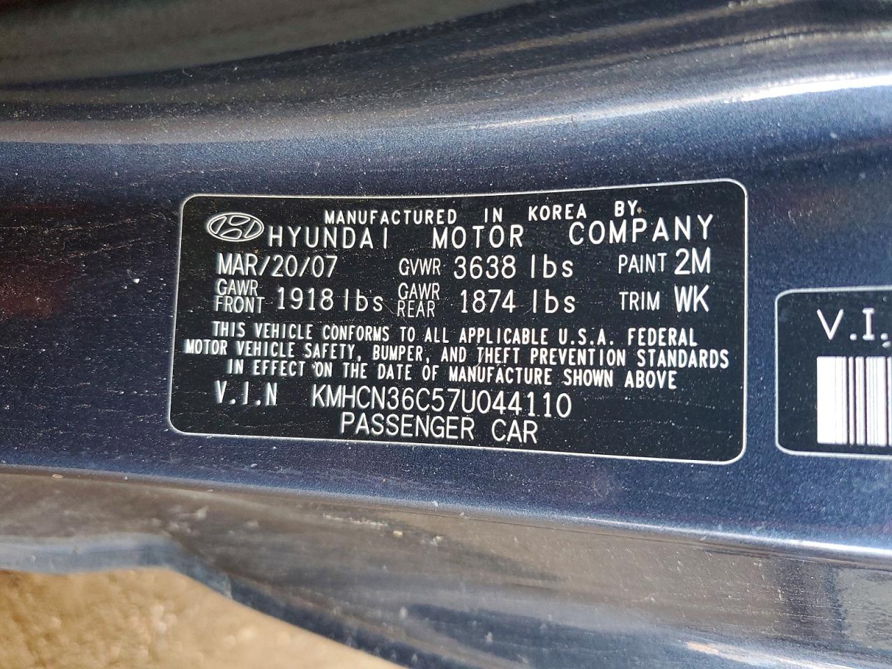 2007 Hyundai Accent Se Угольный vin: KMHCN36C57U044110
