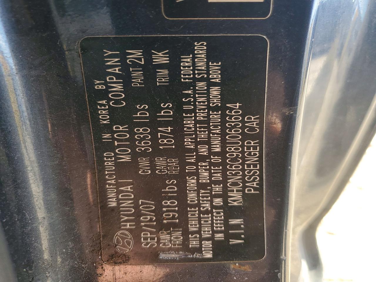 2008 Hyundai Accent Se Charcoal vin: KMHCN36C98U063664