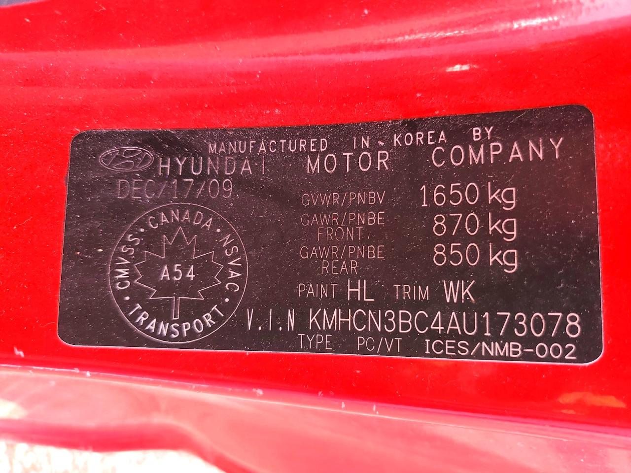 2010 Hyundai Accent Se Red vin: KMHCN3BC4AU173078