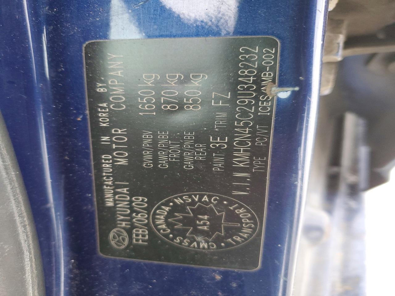 2009 Hyundai Accent Gls Blue vin: KMHCN45C29U348232