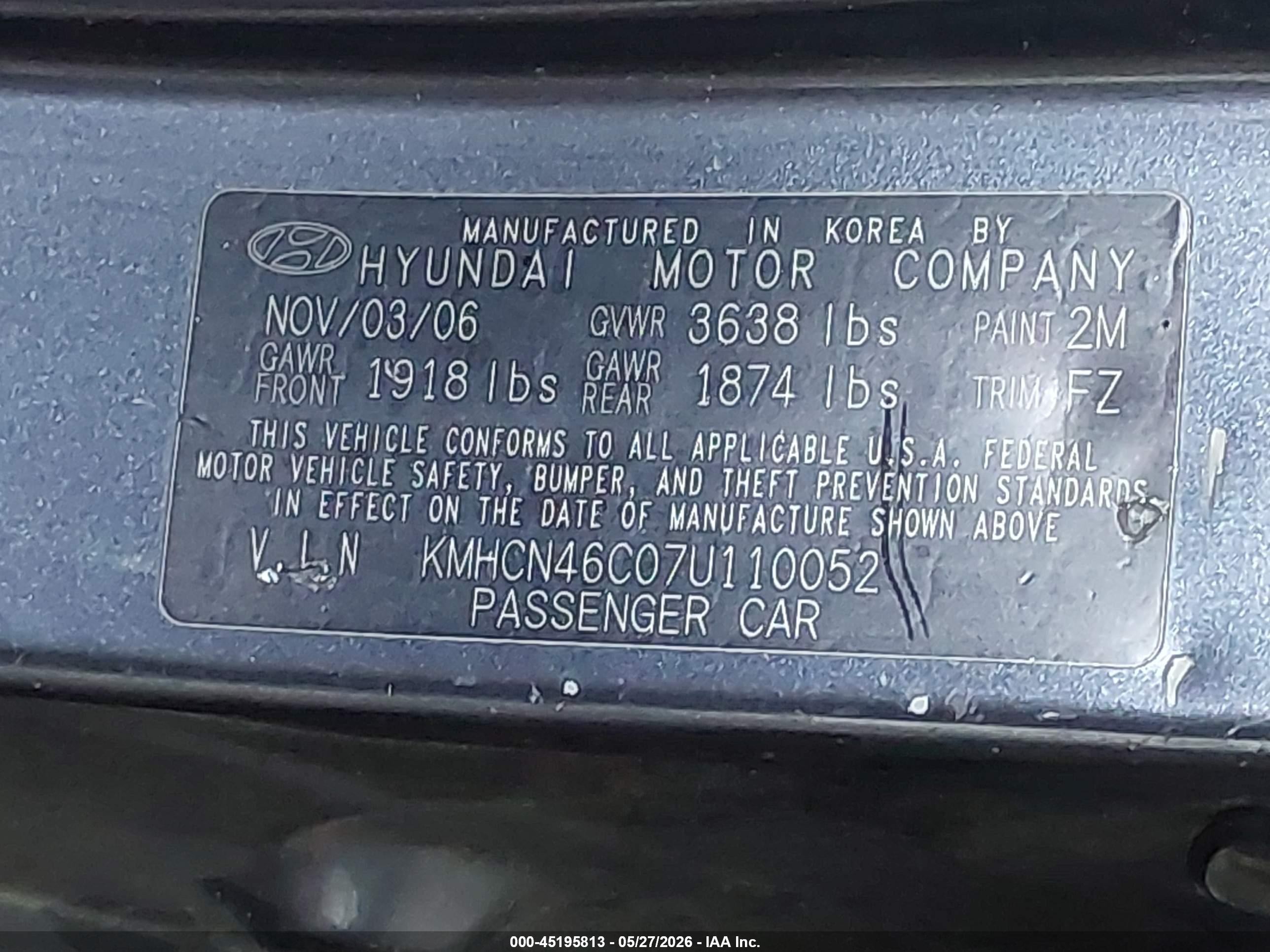 2007 Hyundai Accent Gls Blue vin: KMHCN46C07U110052
