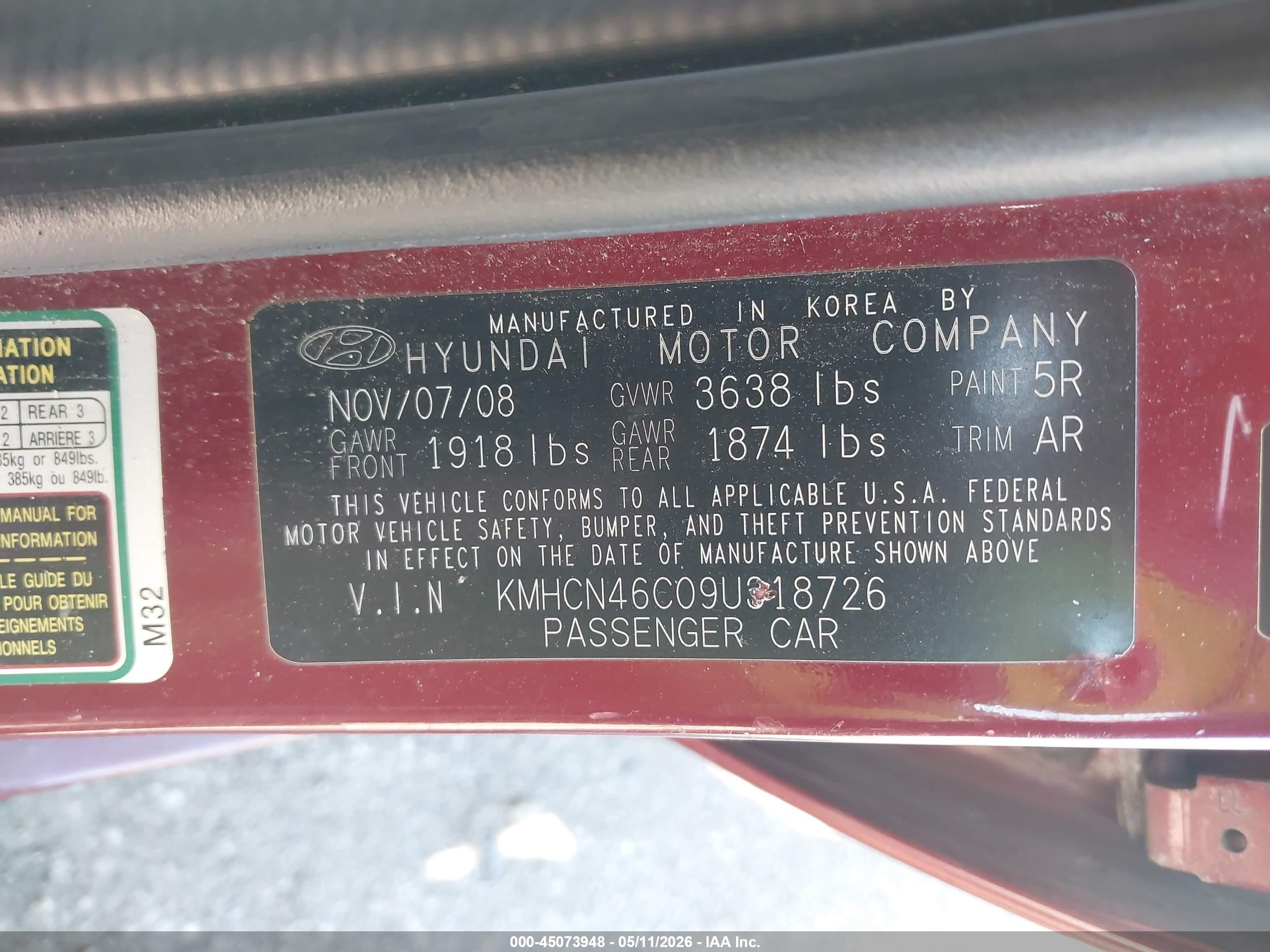 2009 Hyundai Accent Gls Red vin: KMHCN46C09U318726
