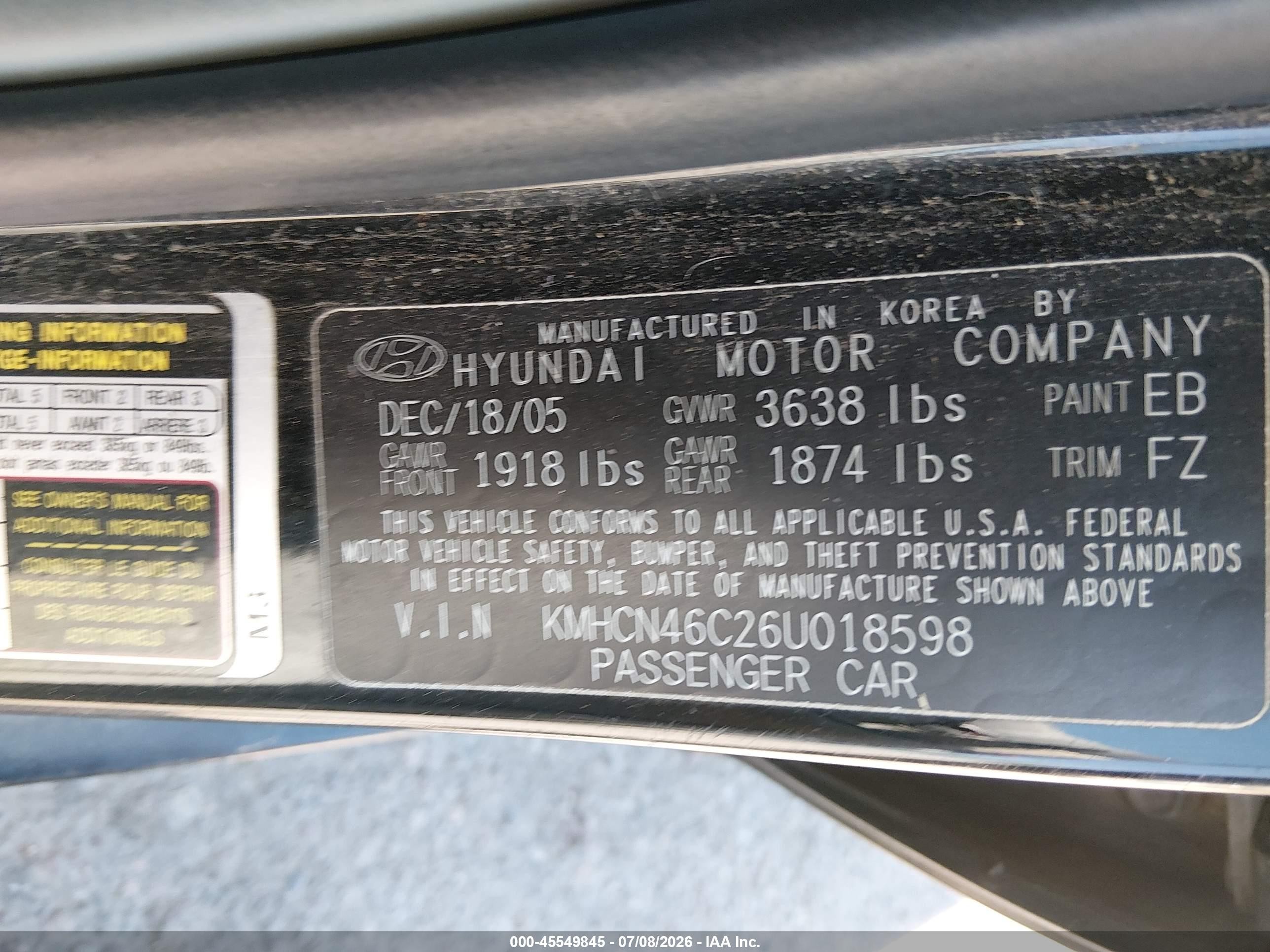 2006 Hyundai Accent Gls Black vin: KMHCN46C26U018598