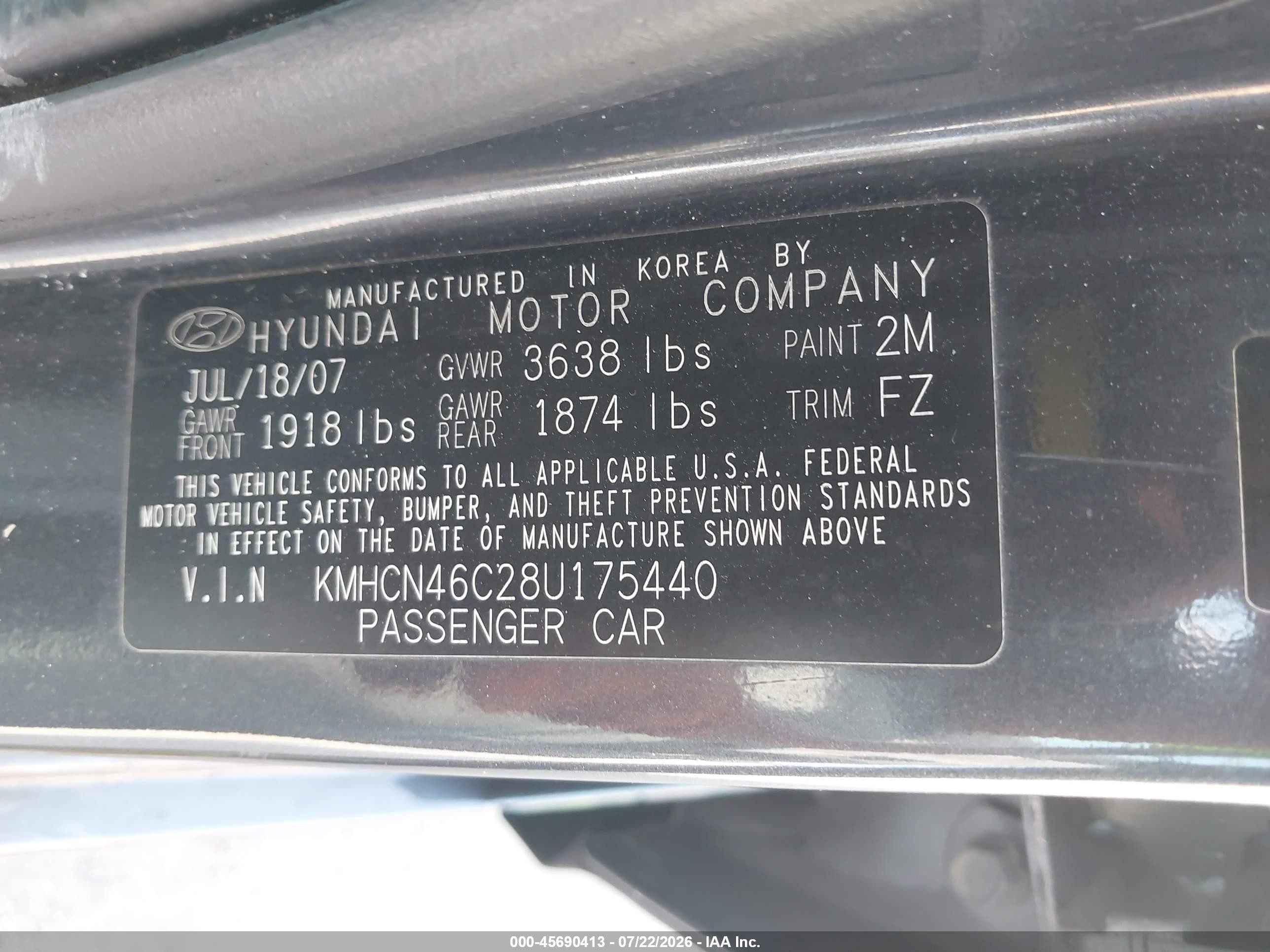 2008 Hyundai Accent Gls Black vin: KMHCN46C28U175440