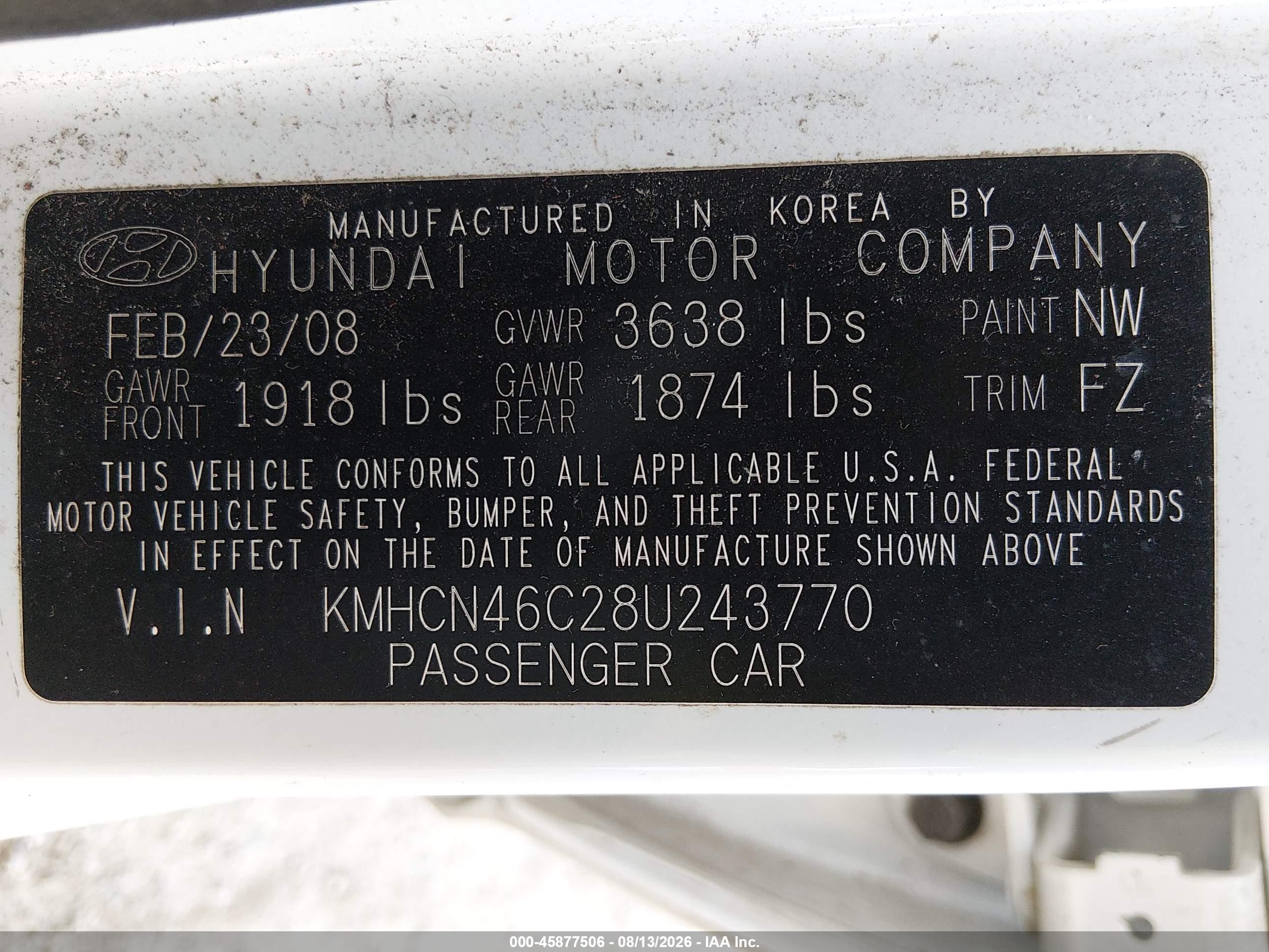 2008 Hyundai Accent Gls White vin: KMHCN46C28U243770
