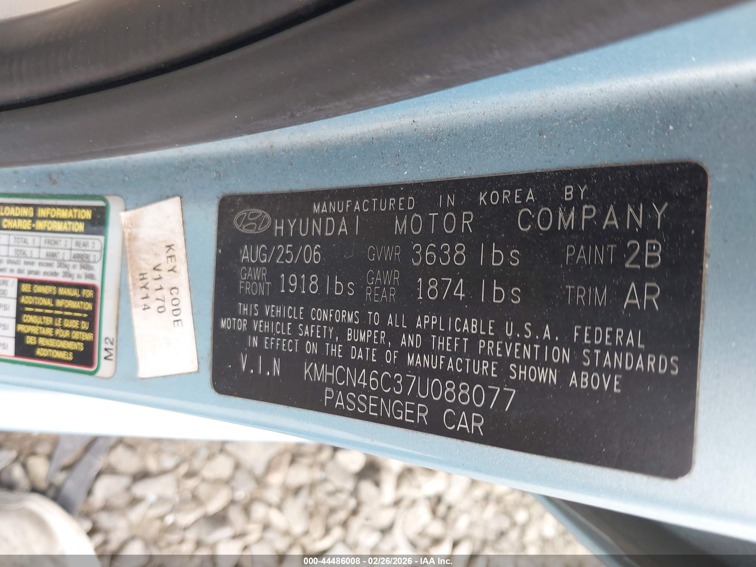 2007 Hyundai Accent Gls Light Blue vin: KMHCN46C37U088077