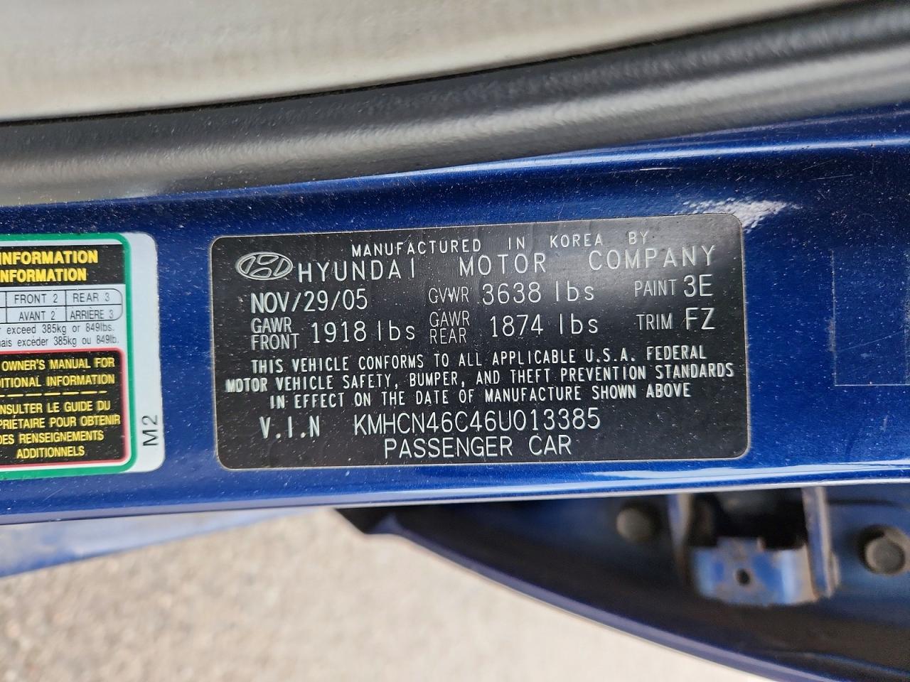 2006 Hyundai Accent Gls Blue vin: KMHCN46C46U013385