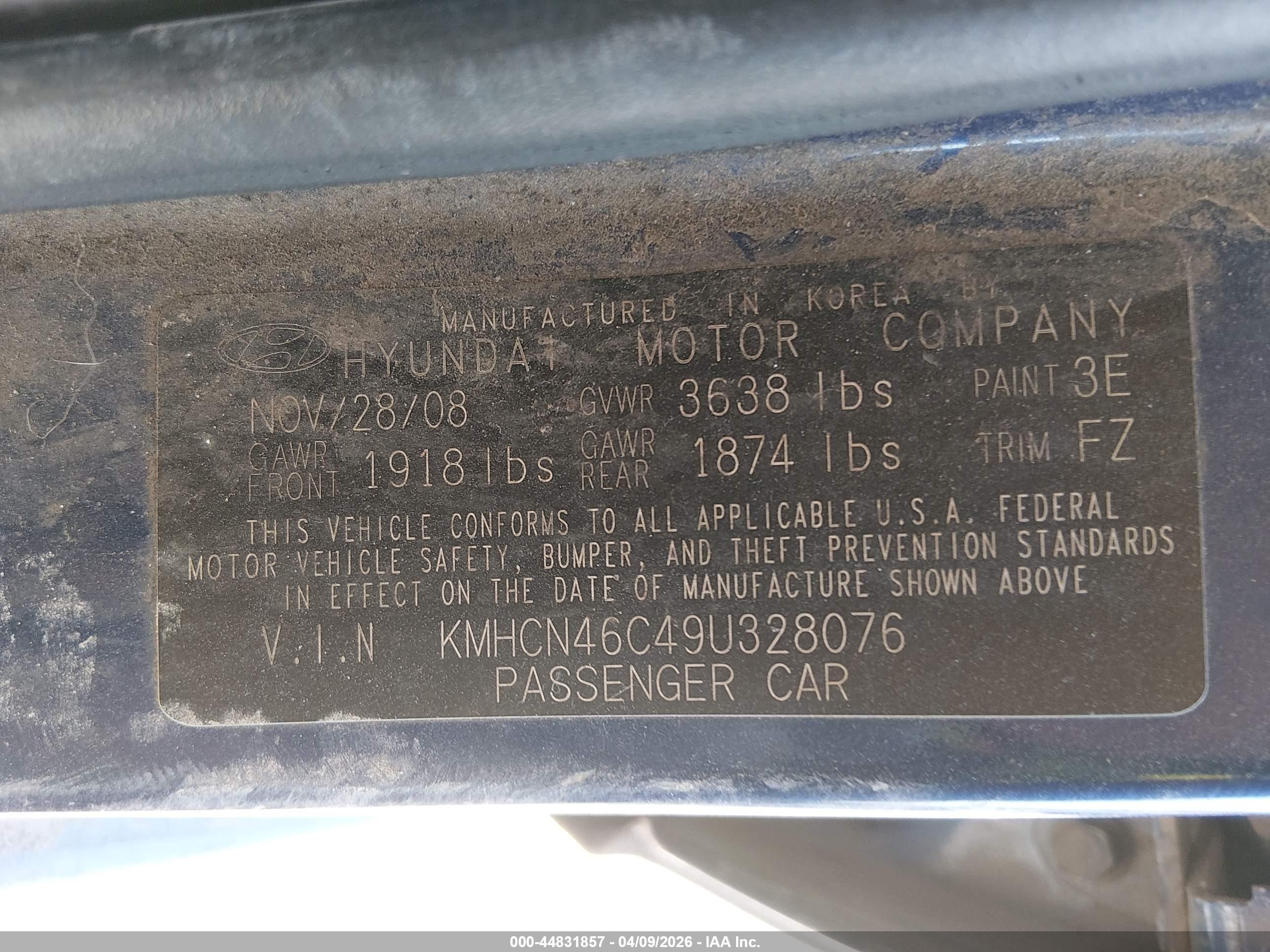 2009 Hyundai Accent Gls Blue vin: KMHCN46C49U328076