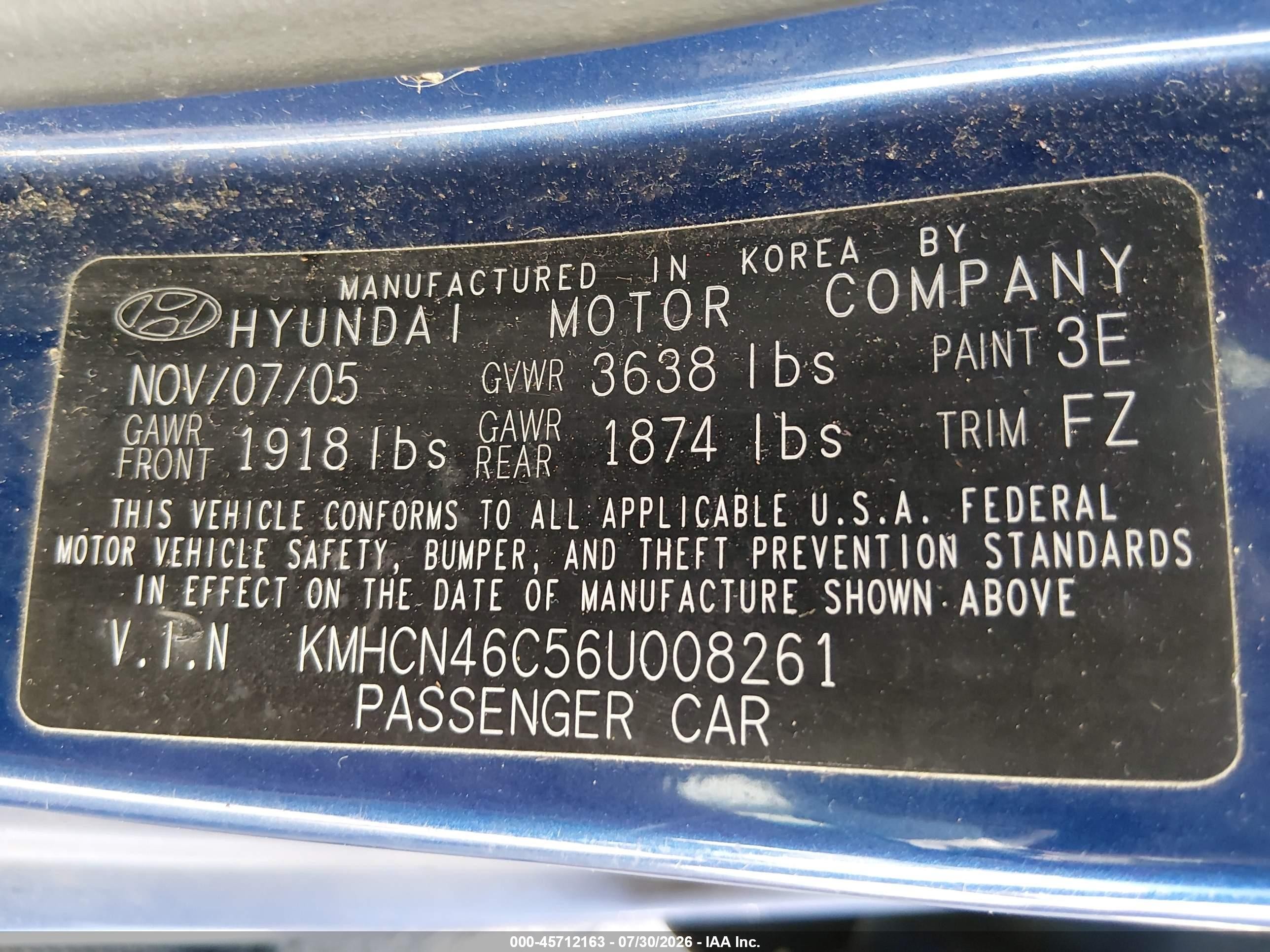 2006 Hyundai Accent Gls Blue vin: KMHCN46C56U008261